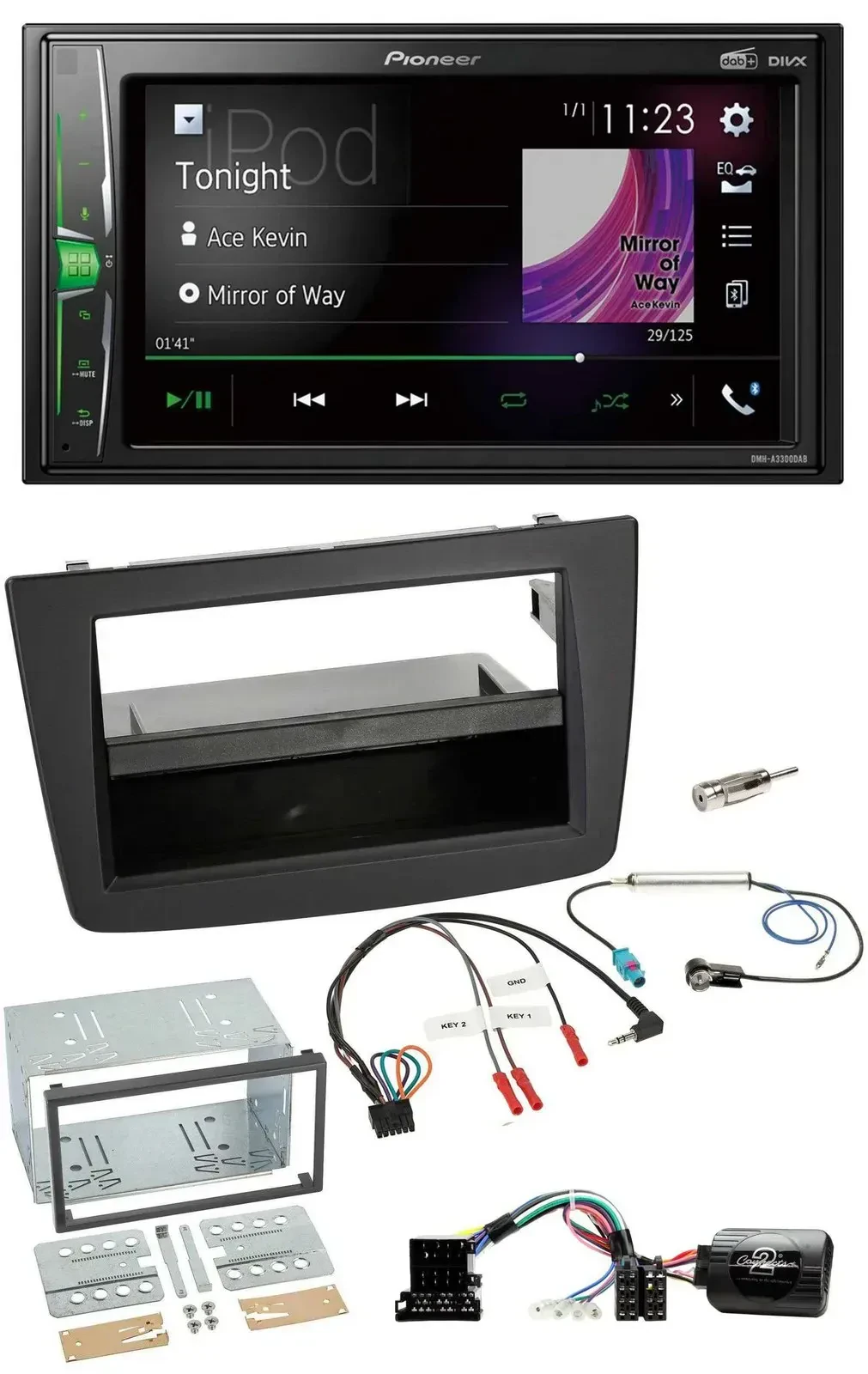 Автомагнитола для Alfa Romeo Mito 2008–2014 Pioneer 2-DIN DAB, USB, Bluetooth, поддержка кнопок на руле, черная