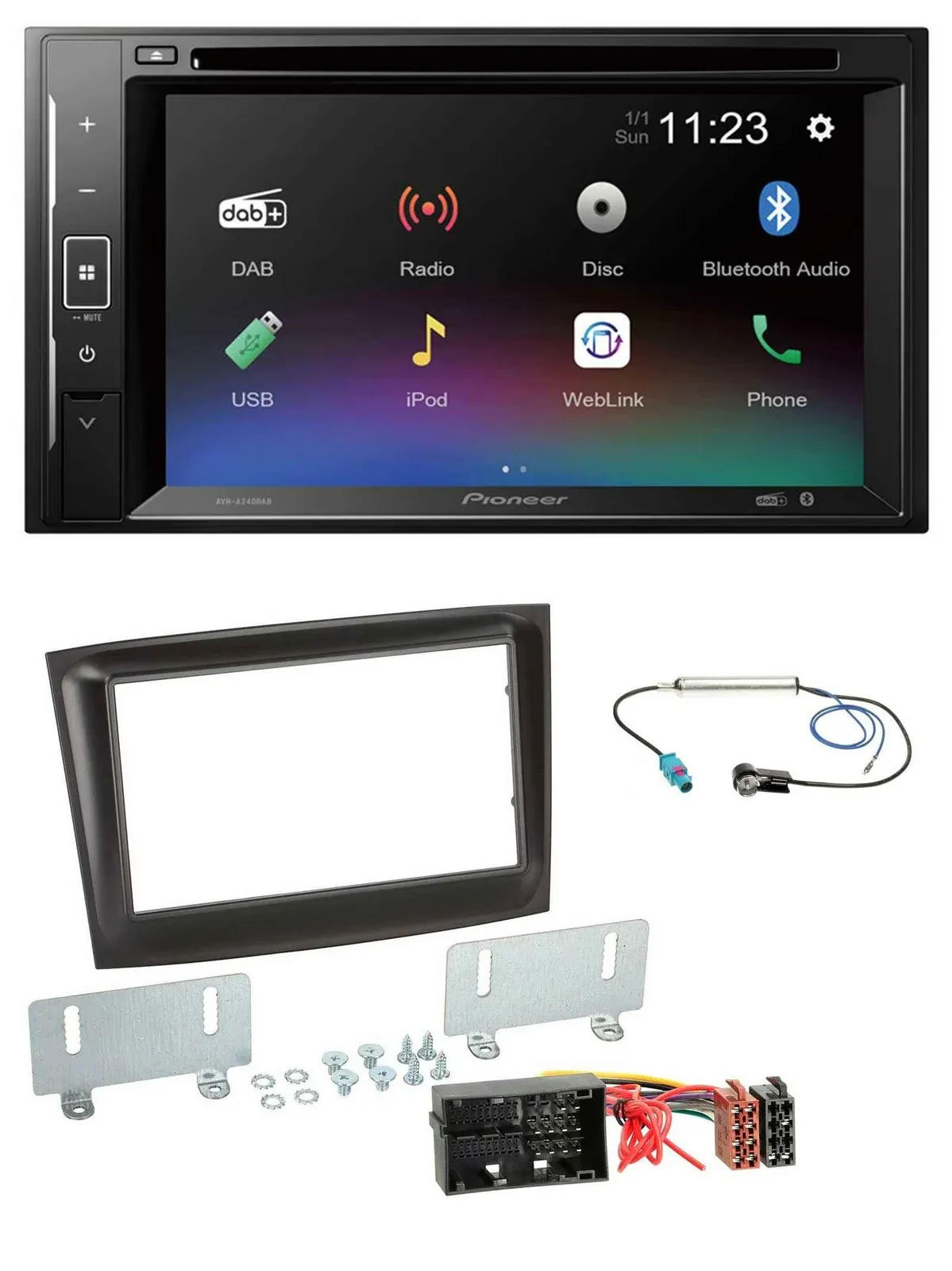Автомагнитола для Fiat Doblo (с 2015) Pioneer 2 DIN Bluetooth USB DAB DVD черная