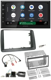 Kenwood DAB Bluetooth USB Lenkrad 2DIN Autoradio für Fiat Panda 2007-2012 grau