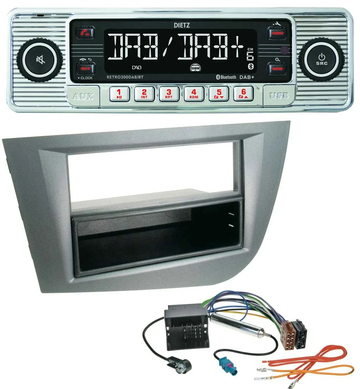 Автомагнитола Dietz Bluetooth MP3 DAB USB для Seat Leon с 2005, тёмно-серый металлик