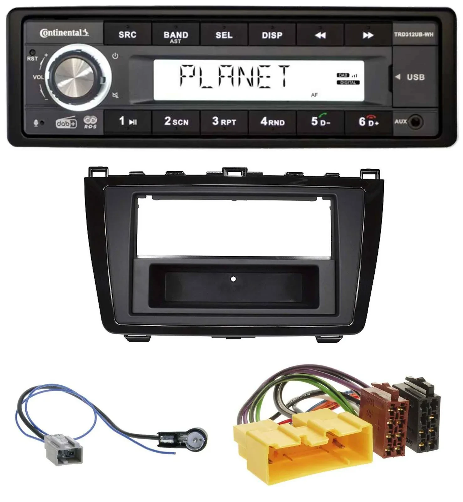 Continental USB 1DIN AUX DAB MP3 Autoradio für Mazda 6 (08-12) - glänzend