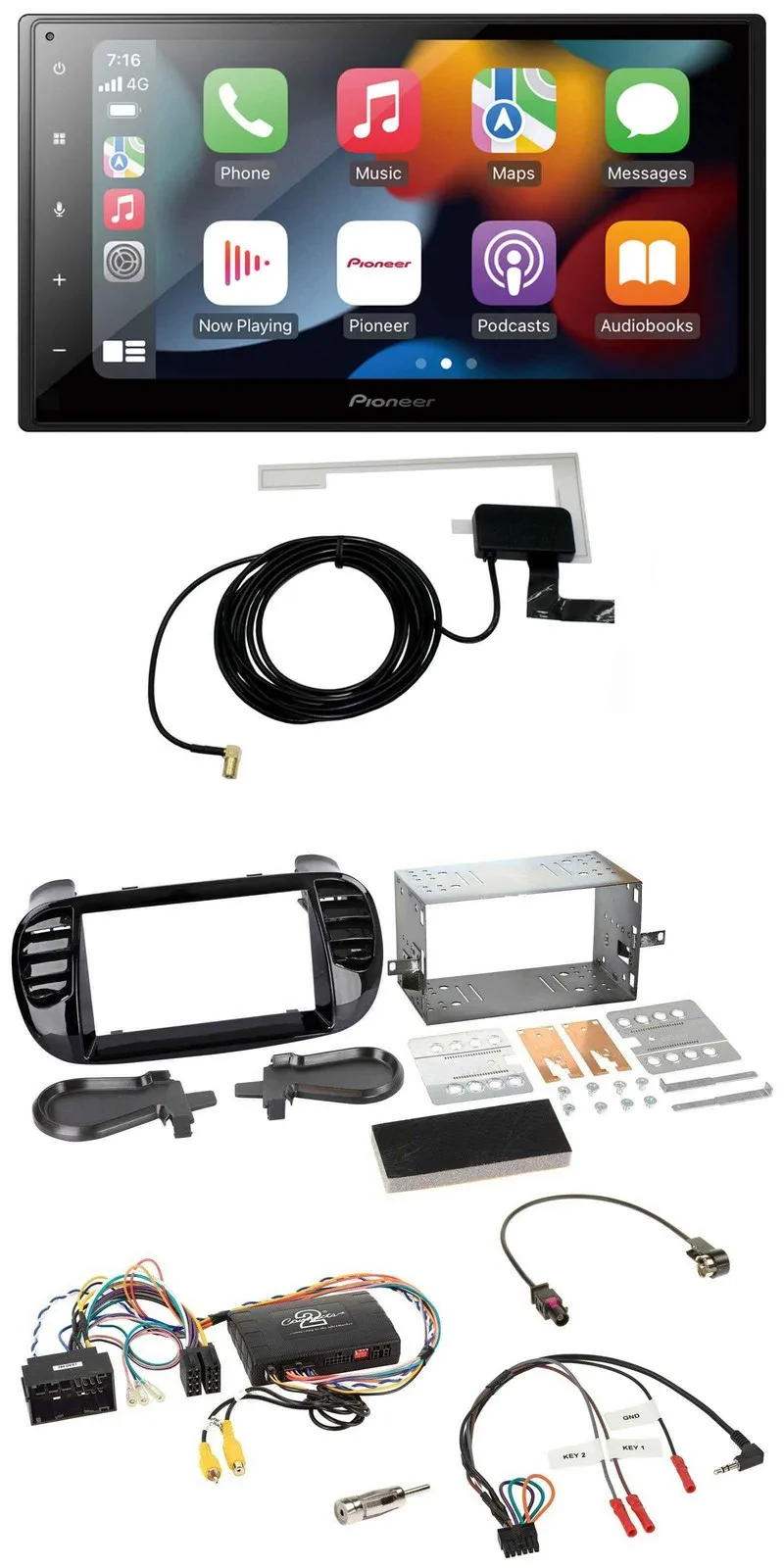 Pioneer Lenkrad USB Bluetooth DAB 2DIN Autoradio für Fiat 500 2014-2015 schwarz