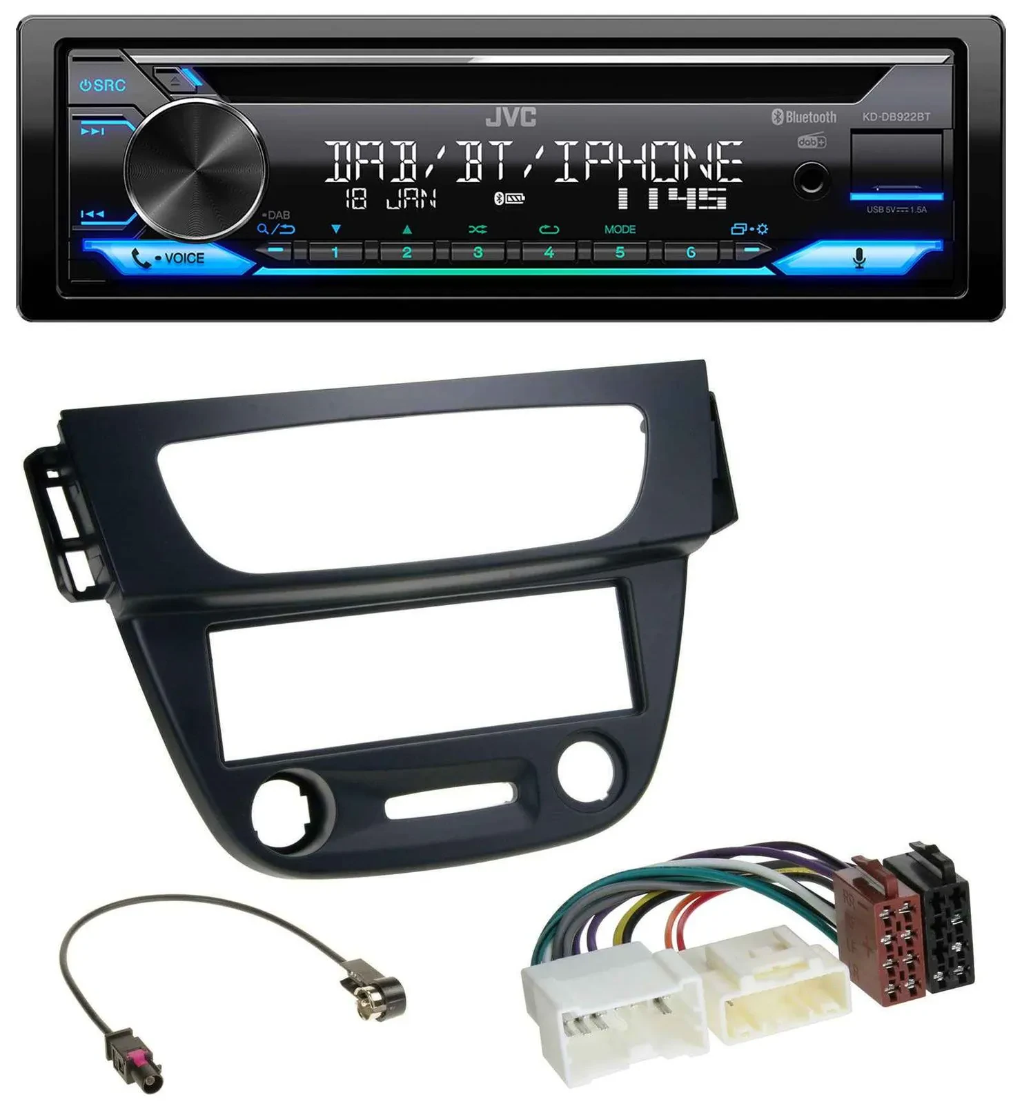 Автомагнитола JVC Bluetooth MP3 USB DAB CD для Renault Megane 3 (2009–2014) черная