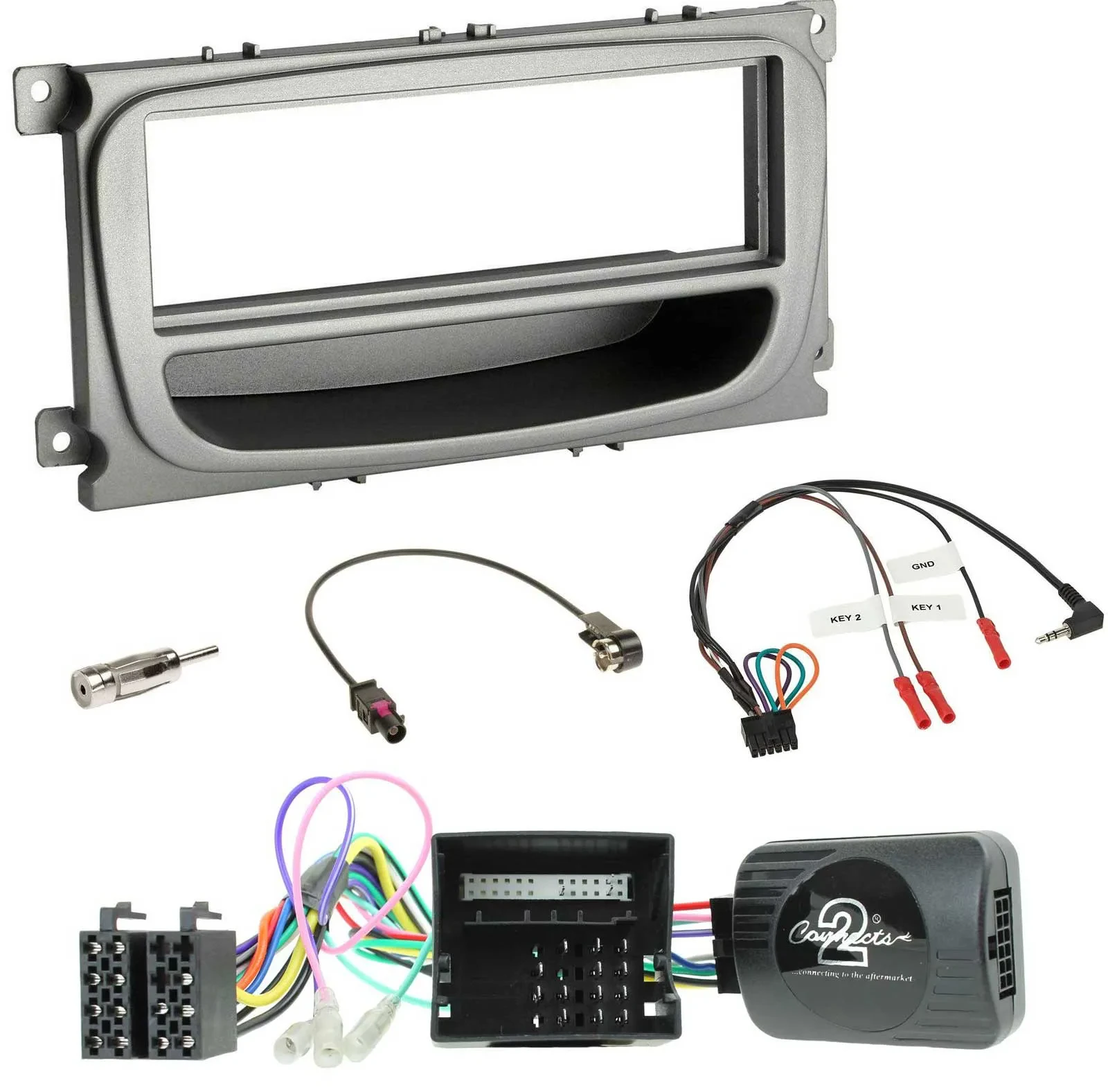 Einbauset Lenkradadapter DIN Autoradio für Ford S-Max Mondeo Can 07-14 Ablage si