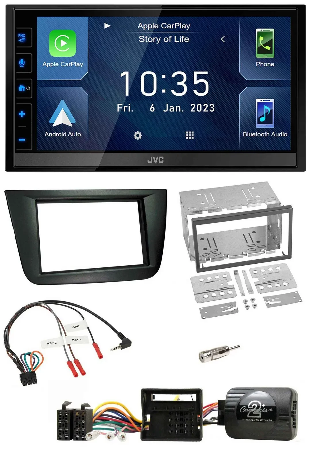 JVC DAB Bluetooth Lenkrad USB 2DIN Autoradio für Seat Altea Toledo schwarz