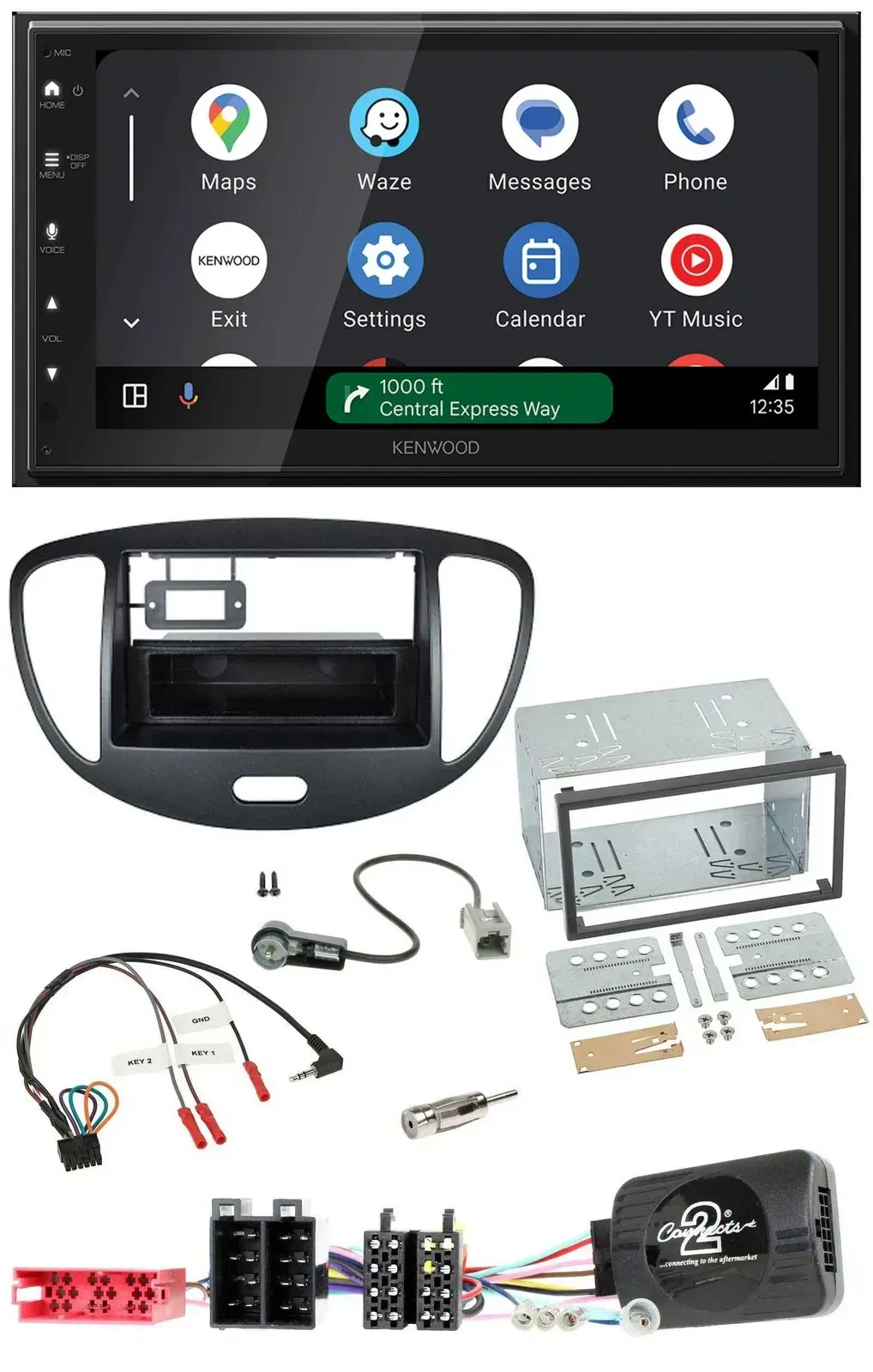 Автомагнитола Kenwood 2DIN, DAB, Bluetooth, USB, для Hyundai i10 (2009–2013), черный, с поддержкой управления с руля