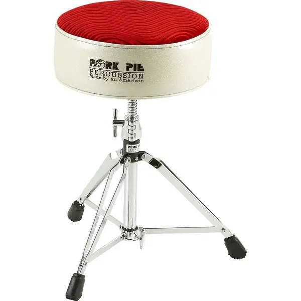 Стул для барабанщика Pork Pie Round Drum Throne Silver Sparkle with Red Swirl Top