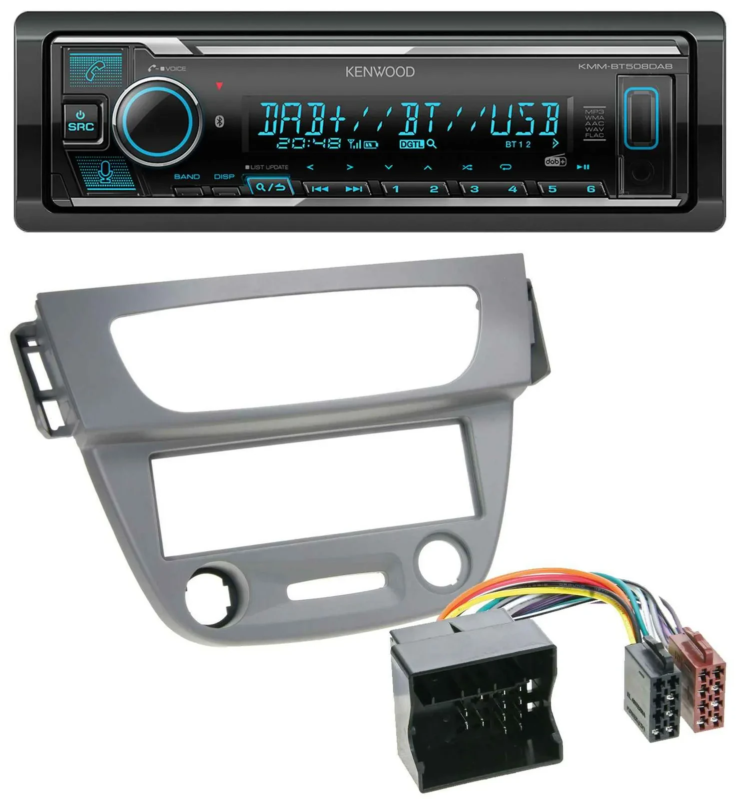 Автомагнитола Kenwood Bluetooth, MP3, DAB, USB, для Renault Megane 3 (2009–2014), Quadlock, серый