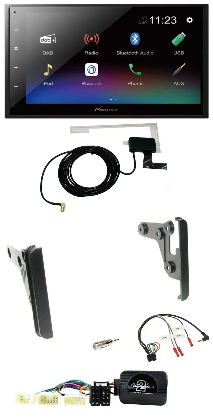 Автомагнитола для Toyota Yaris (2007–2010) Pioneer 2DIN, DAB, Bluetooth, USB, поддержка управления на руле