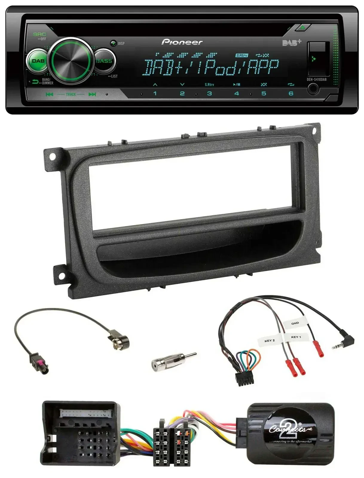 Автомагнитола Pioneer USB MP3 CD DAB для Ford Mondeo/S-Max (2007–2014), черная, совместима с управлением на руле
