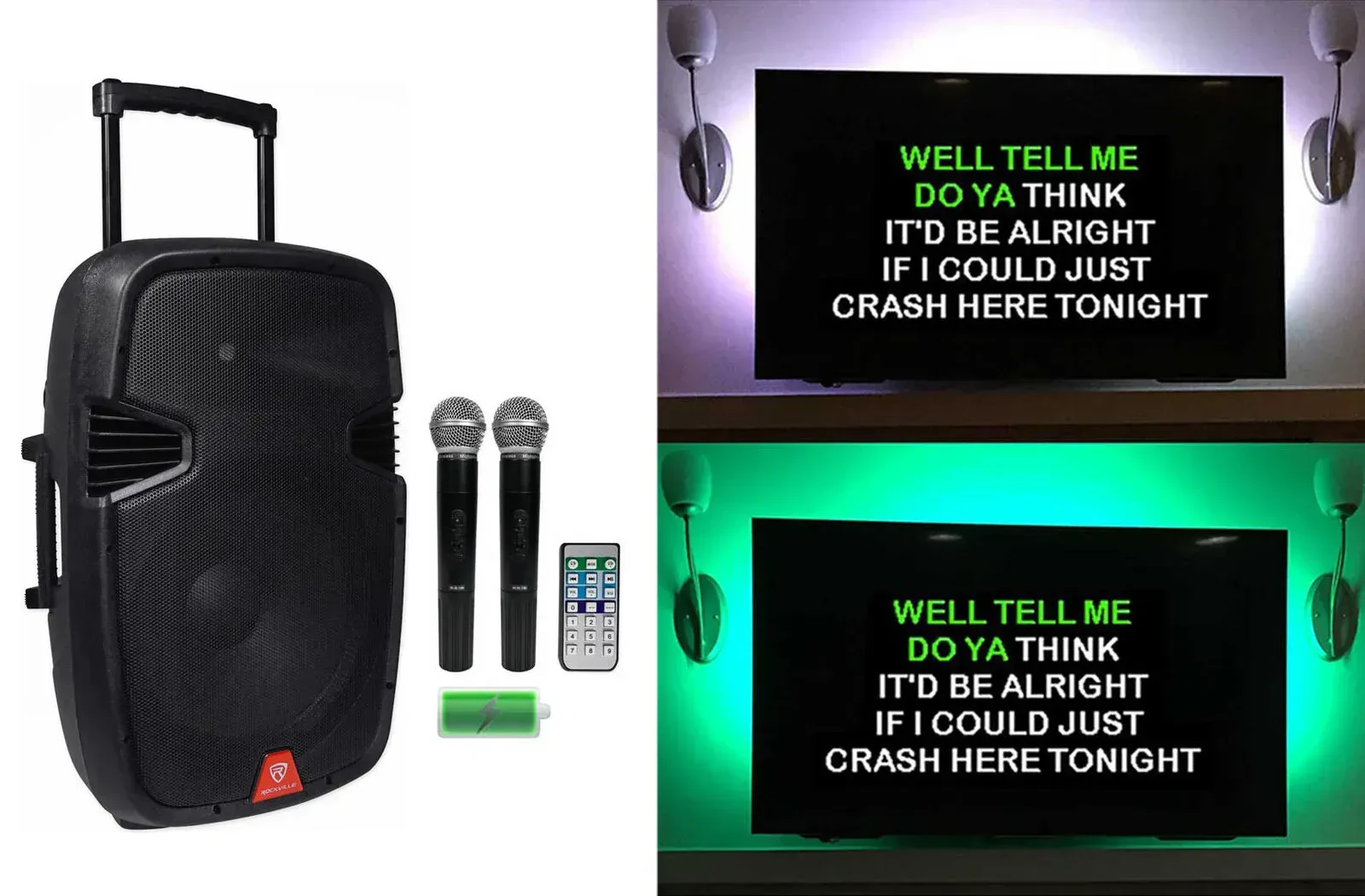 Караоке-система Rockville RAM15BT+LEDT5 KAR 15" с 2 беспроводными микрофонами, LED