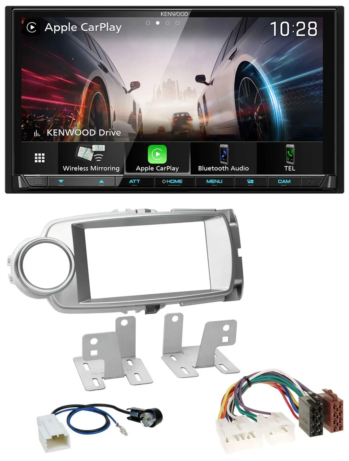 Автомагнитола для Toyota Yaris 2011–2014 Kenwood 2-DIN, USB, DAB, Bluetooth, серебристая