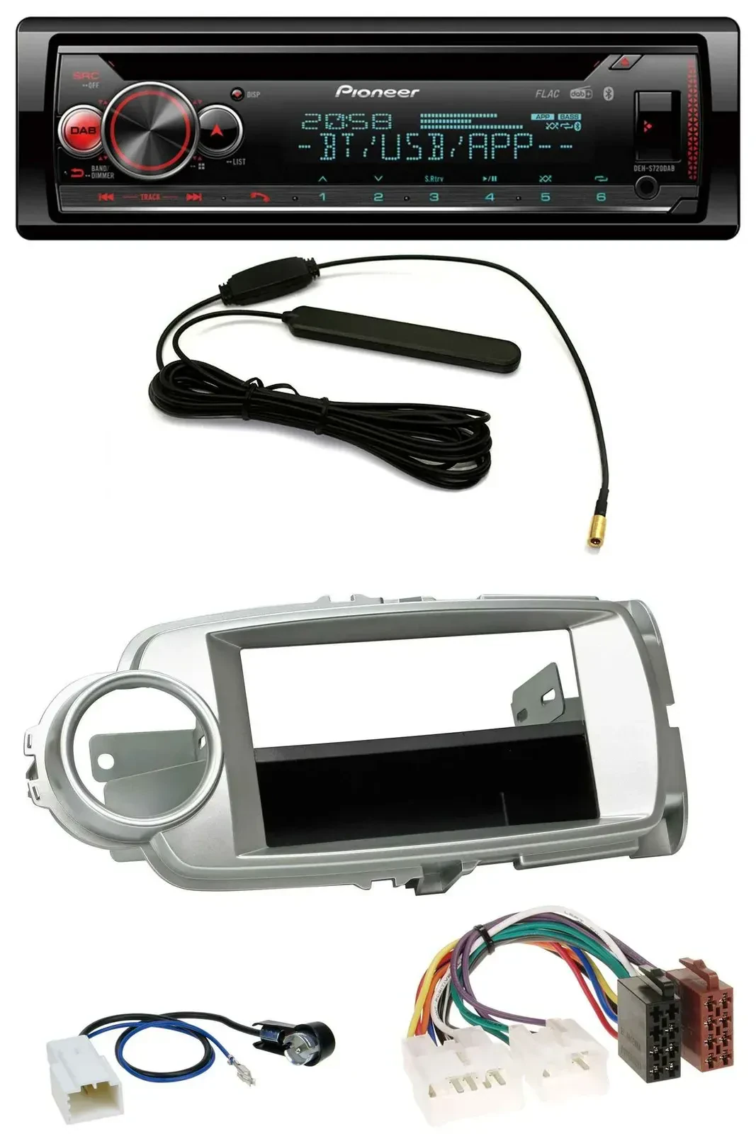 Автомагнитола Pioneer для Toyota Yaris (2011–2014) USB, DAB, MP3, Bluetooth, CD, серебристая