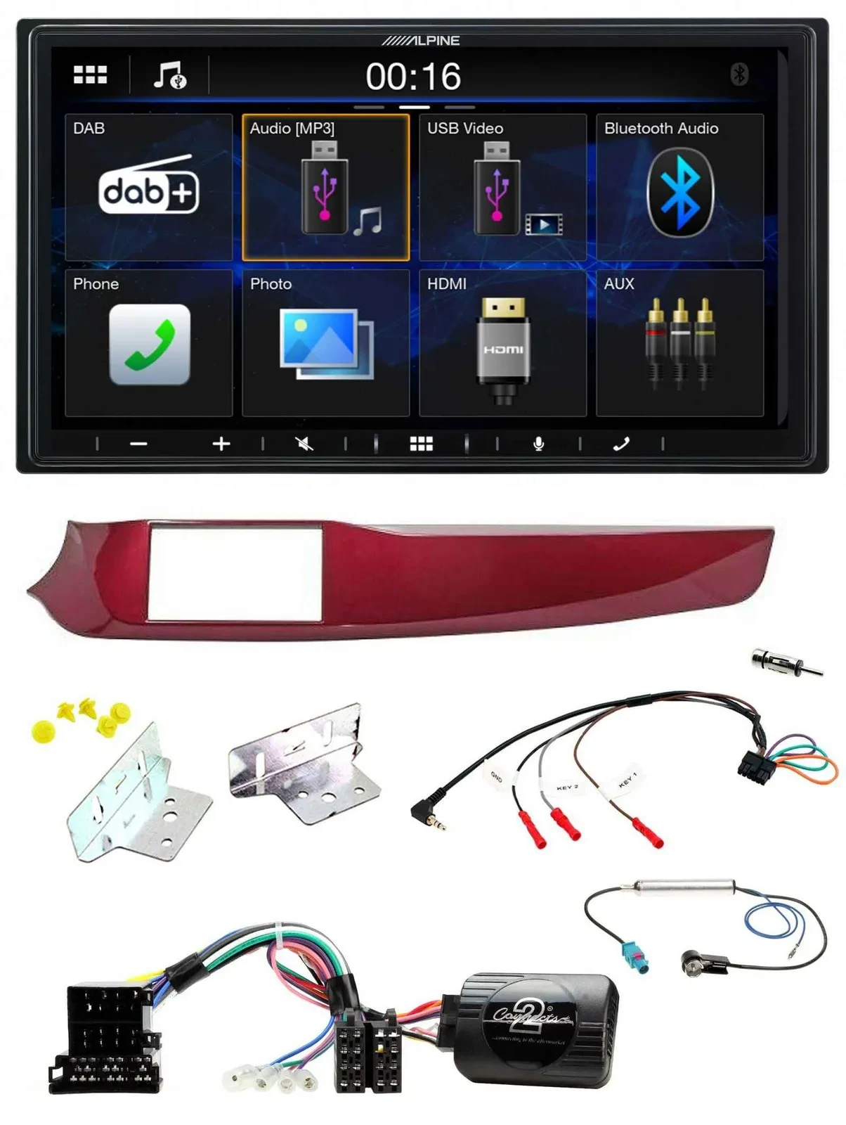 Alpine Bluetooth 2DIN Lenkrad DAB USB Autoradio für Alfa Giulietta rot 940 2010-