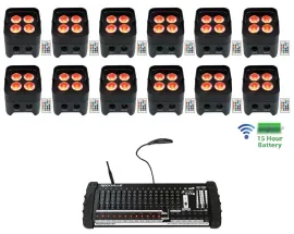 (12) Rockville BEST PAR 50 Battery Wash Lights Wireless DMX+384 Ch. Controller