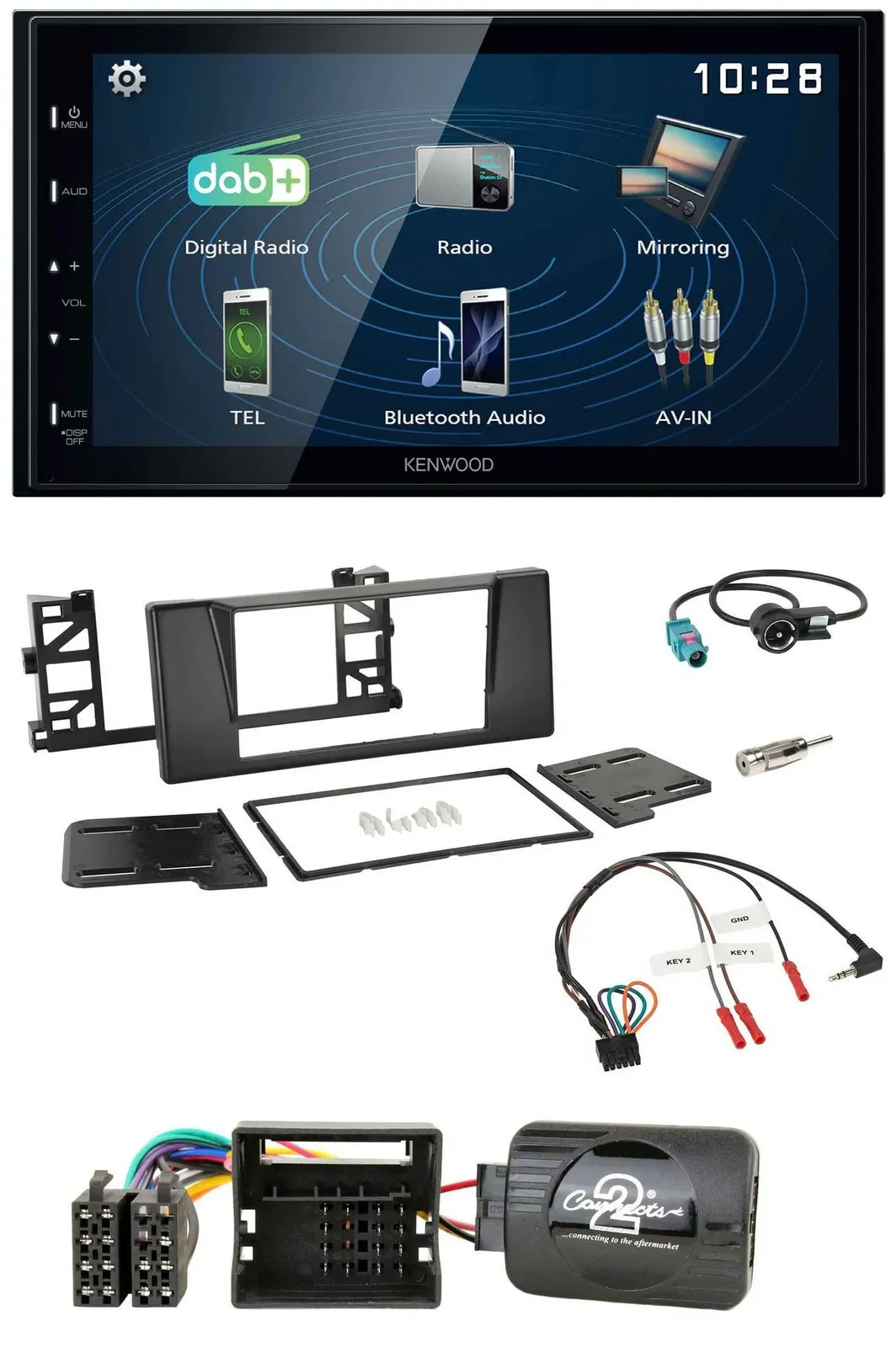 Автомагнитола Kenwood 2DIN, Bluetooth, USB, DAB, совместима с кнопками на руле, для BMW 5 E39 (2001–2004), для активной аудиосистемы