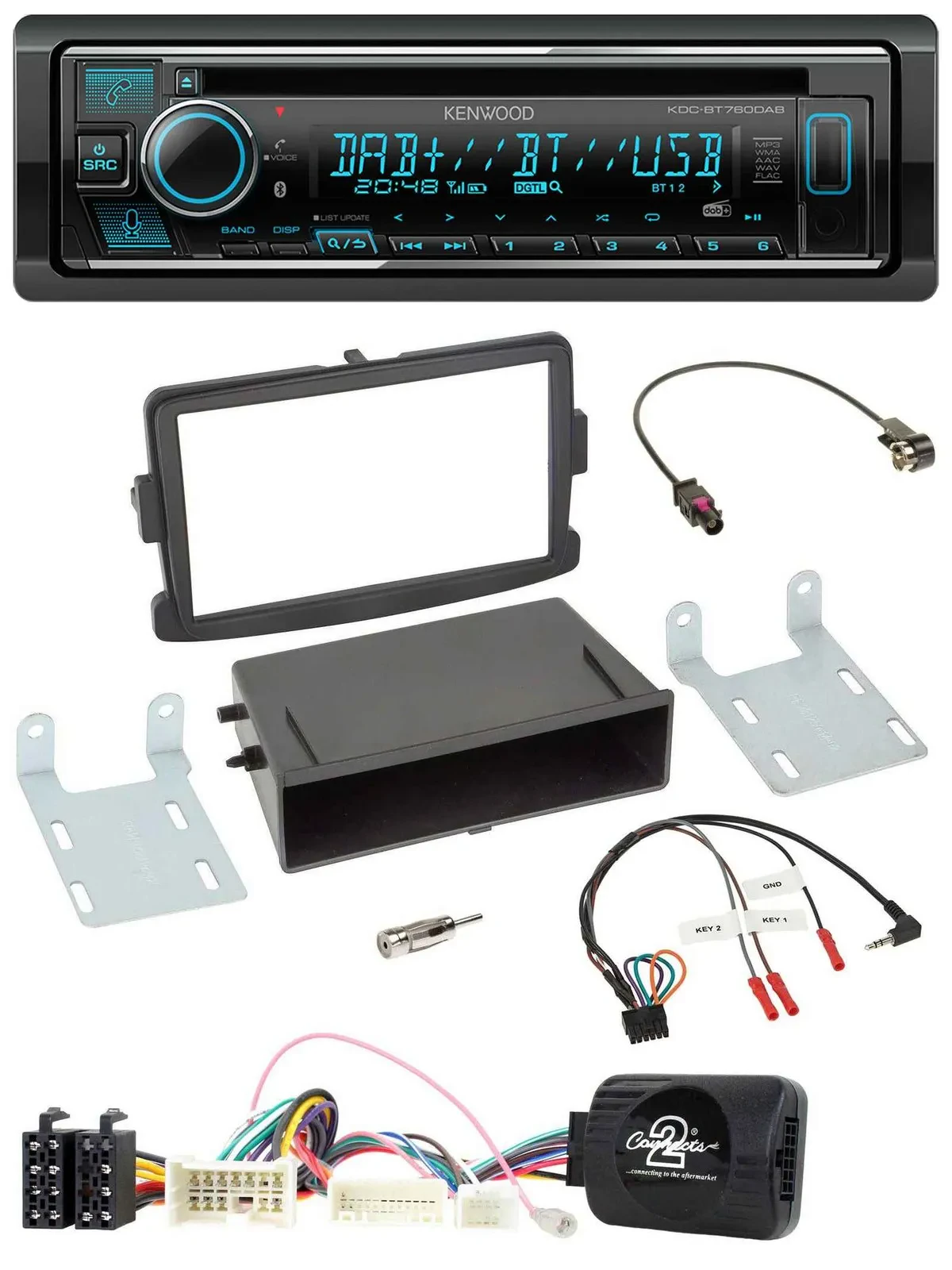 Автомагнитола Kenwood Bluetooth, DAB, USB, CD для Dacia Logan/Sandero (с 2012), с поддержкой управления на руле