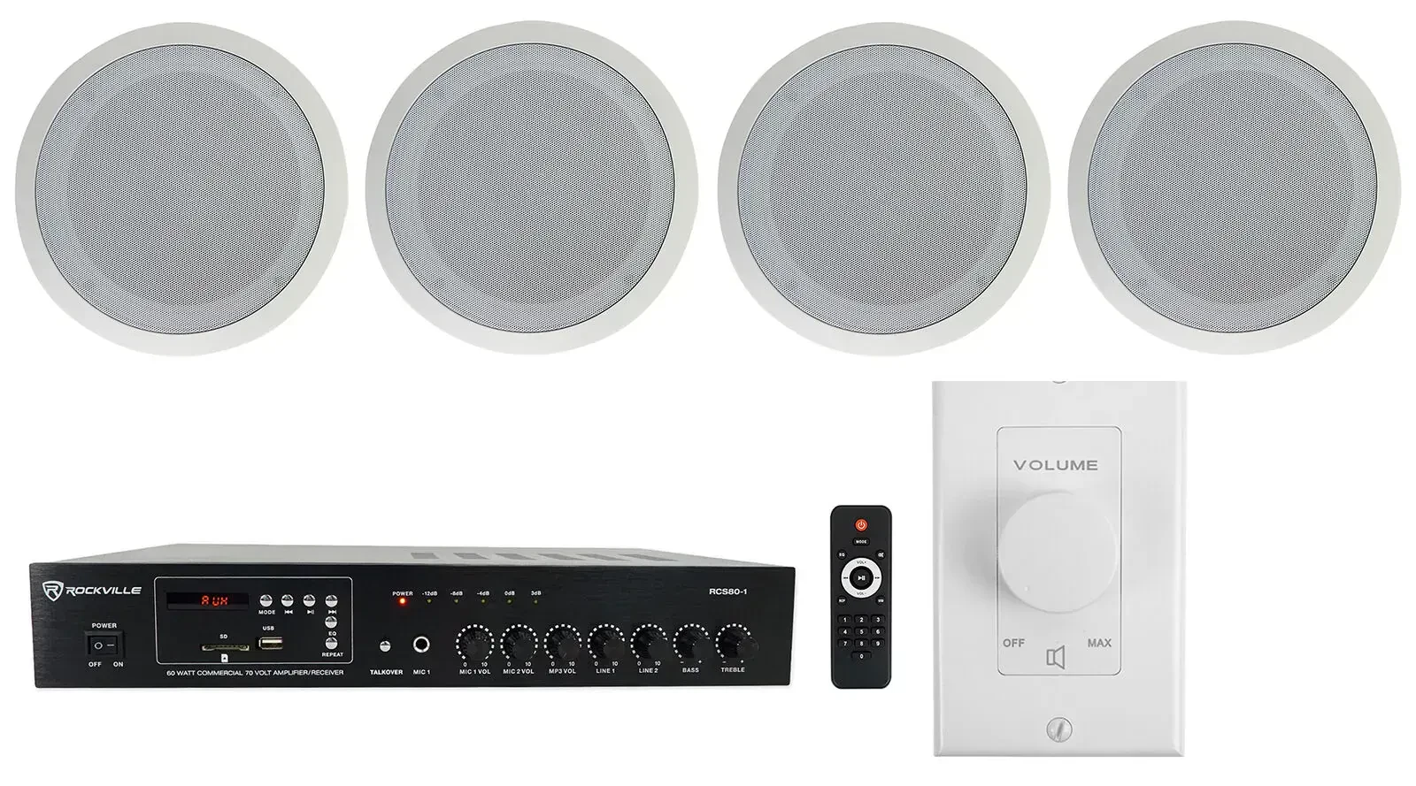 Потолочная акустика Rockville RCS80-1+(2) CC80T White+VOL70100 White с усилителем (4 штуки)