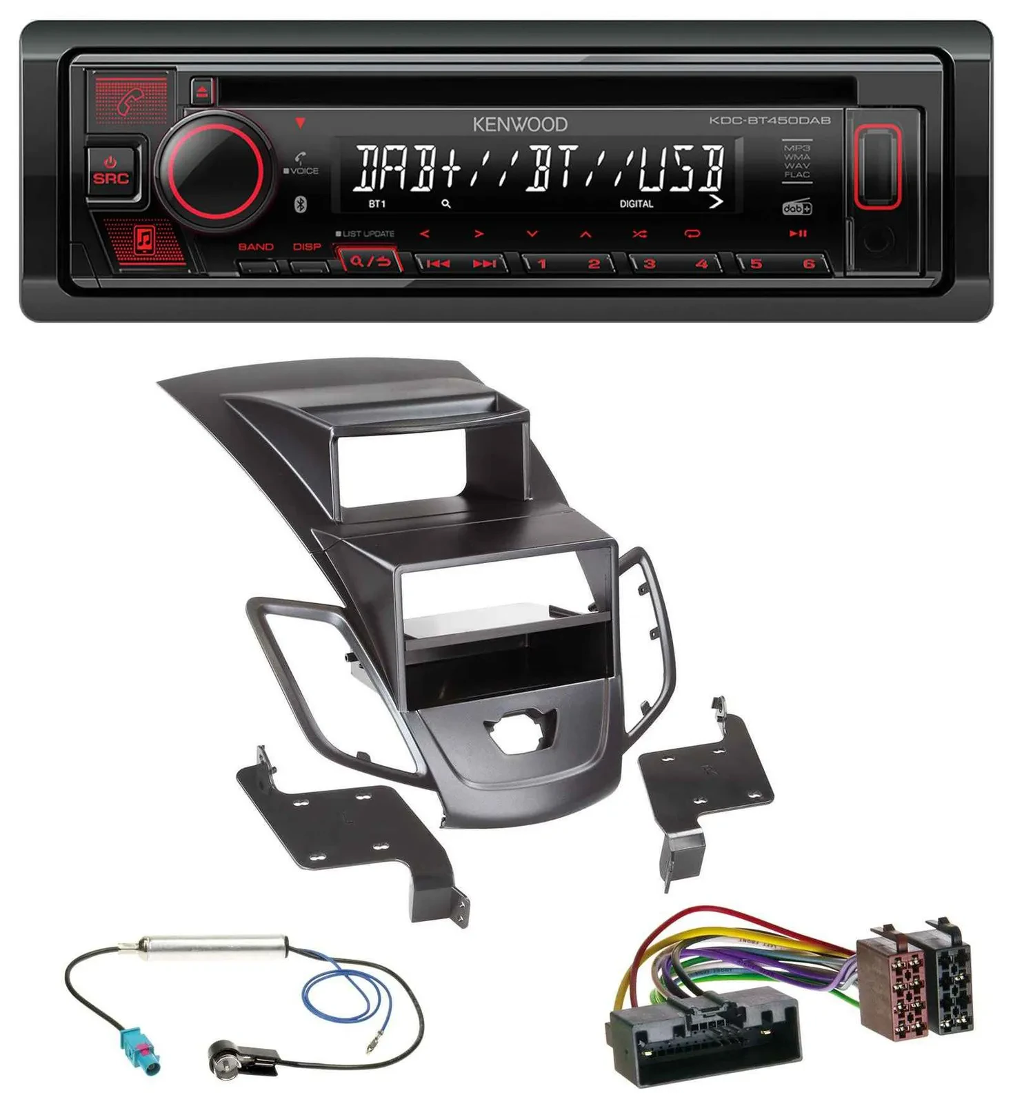 Автомагнитола Kenwood для Ford Fiesta (2010–2017) MP3 CD USB Bluetooth DAB черная