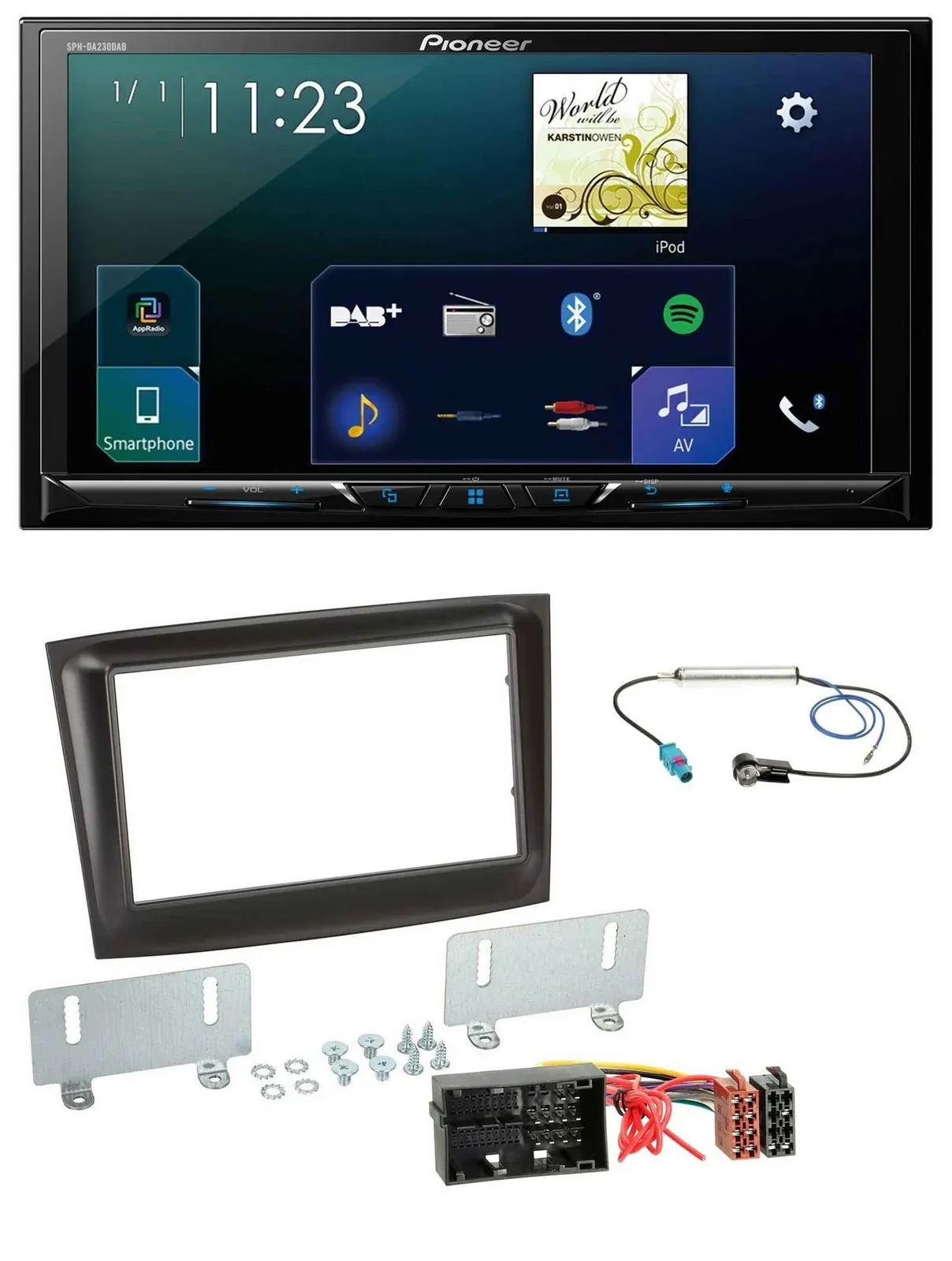 Автомагнитола Pioneer 2DIN, DAB, Bluetooth, USB, MP3, для Fiat Doblo (с 2015), черная