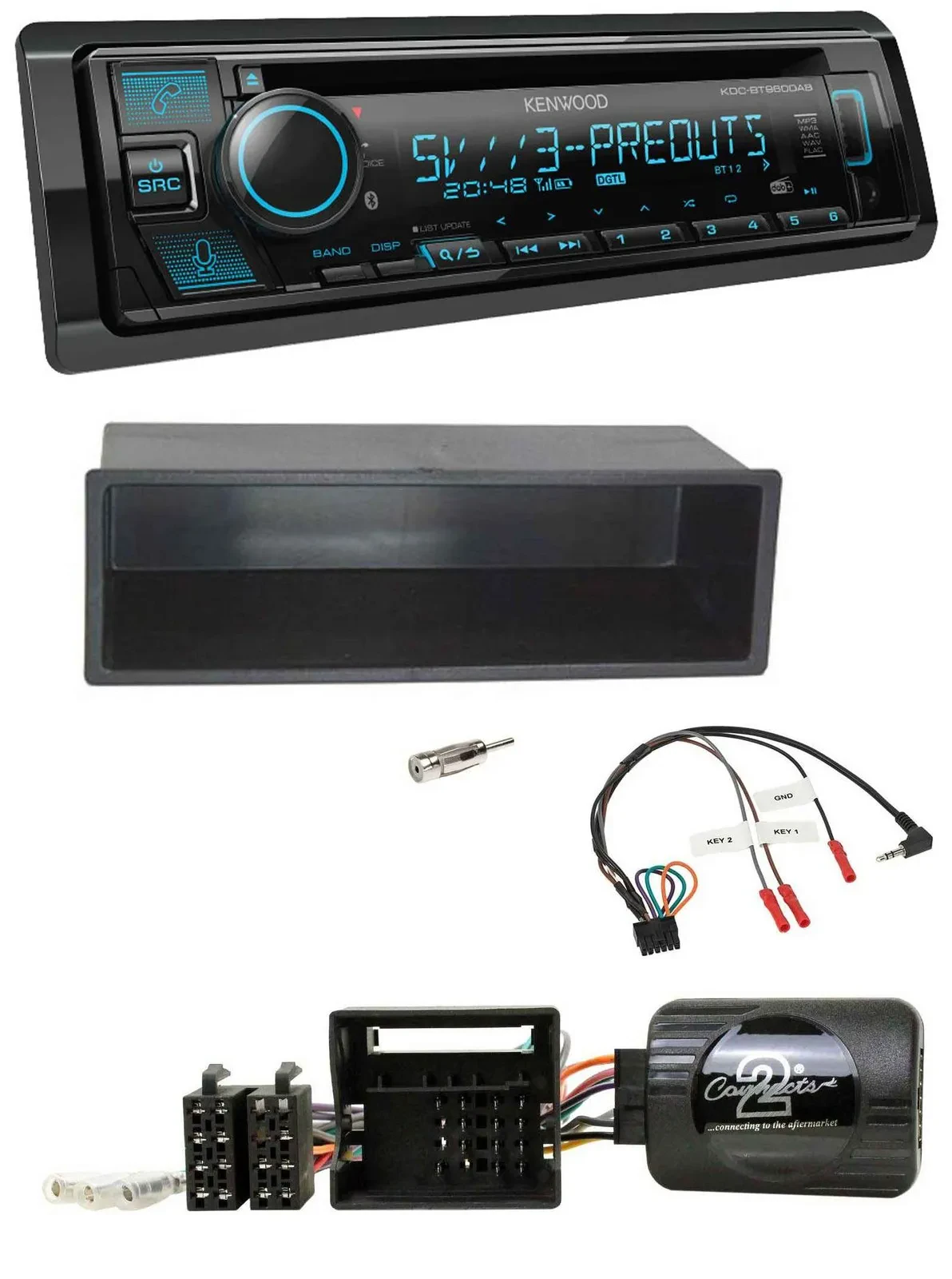 Kenwood Bluetooth USB CD Lenkrad DAB Autoradio für Citroen C2 2006-2010 C3 2006-