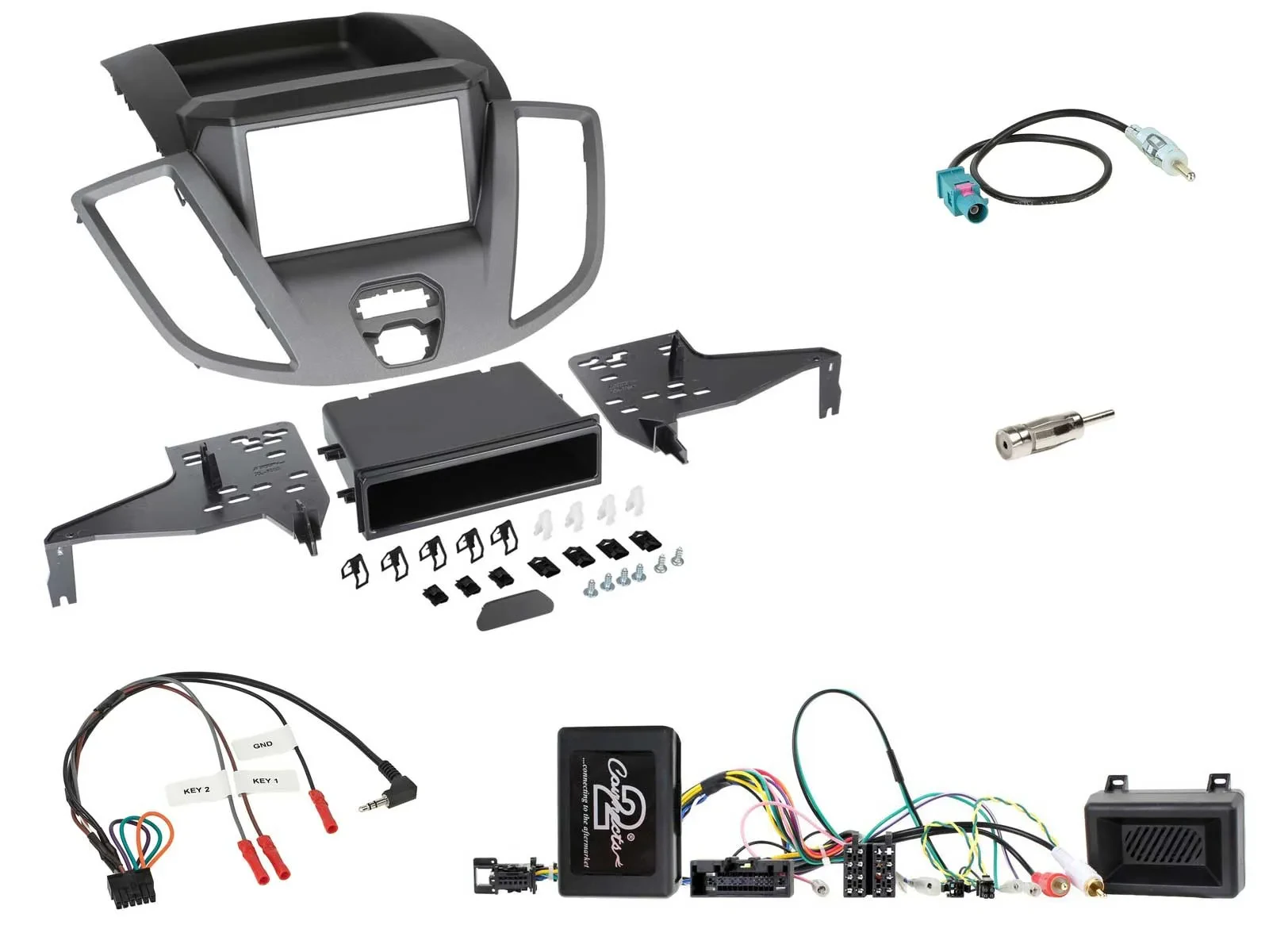 Einbauset Lenkradadapter DIN Autoradio für Ford Transit V363 2014-16 PDC schwarz