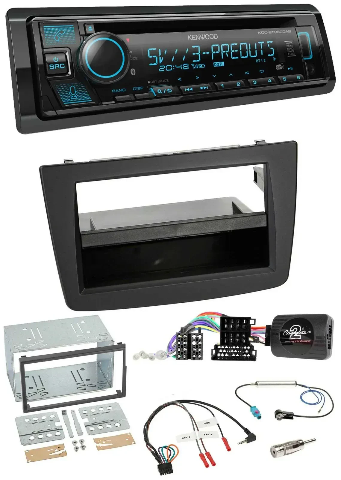 Автомагнитола Kenwood Bluetooth, USB, CD, DAB, поддержка кнопок на руле, для Alfa Romeo MiTo 2008–2014, чёрный