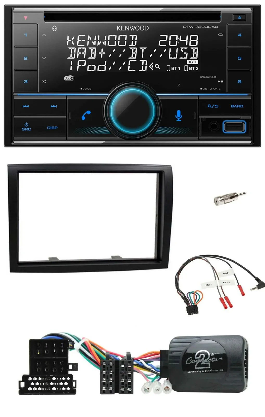 Автомагнитола для Citroen Jumper (2008–2011) Kenwood 2DIN, CD, DAB, USB, Bluetooth, управление с руля