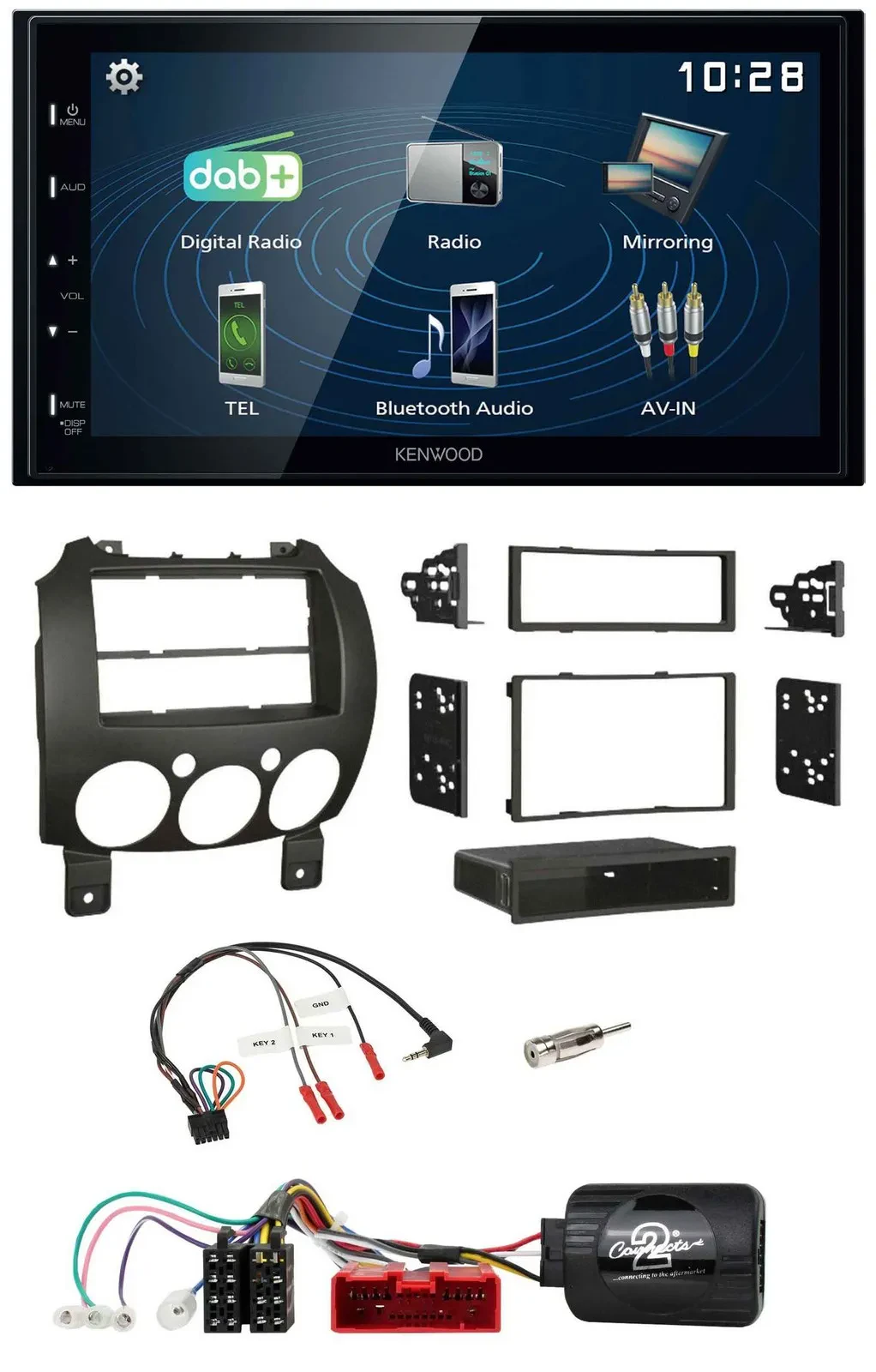 Kenwood 2DIN Bluetooth Lenkrad USB DAB Autoradio für Mazda 2 2007-2014