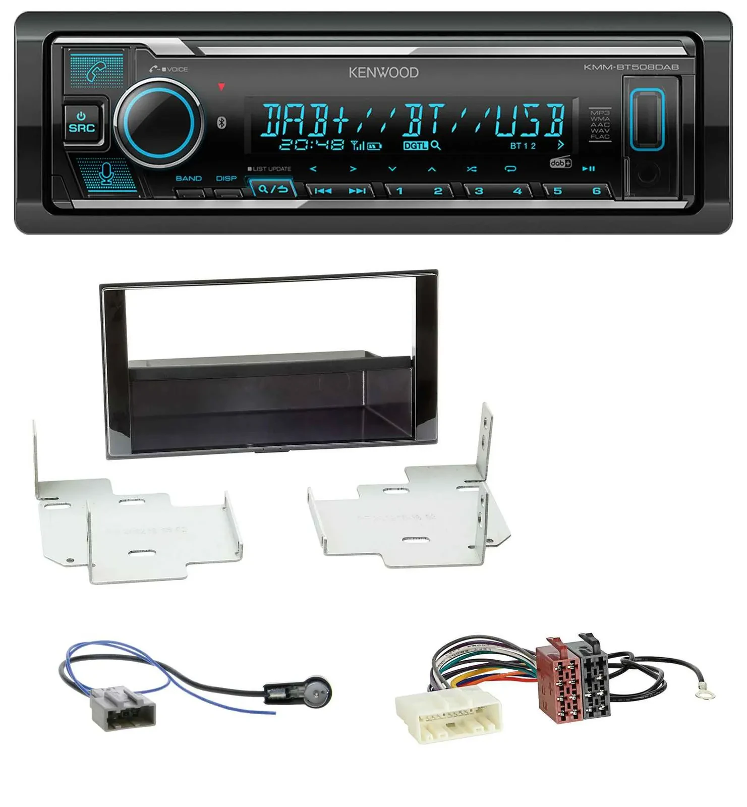 Автомагнитола Kenwood Bluetooth MP3 DAB USB для Nissan Micra (2013–2017) черный глянец