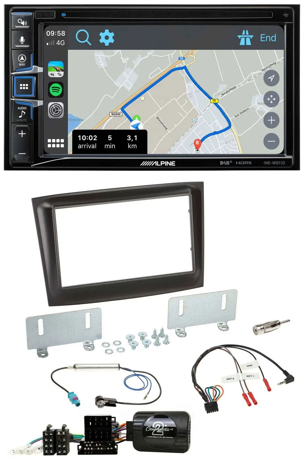 Alpine DAB TMC Bluetooth 2DIN USB Lenkrad Navigation für Fiat Doblo ISO Can-Bus