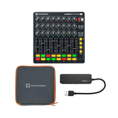 Novation LaunchControlXL MIDI USB Controller Bundle w/ Case & 3.0 4 Port USB Hub