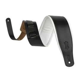 Levy's M26PD Amped Top Grain Leather 3" Guitar Strap, Black/White