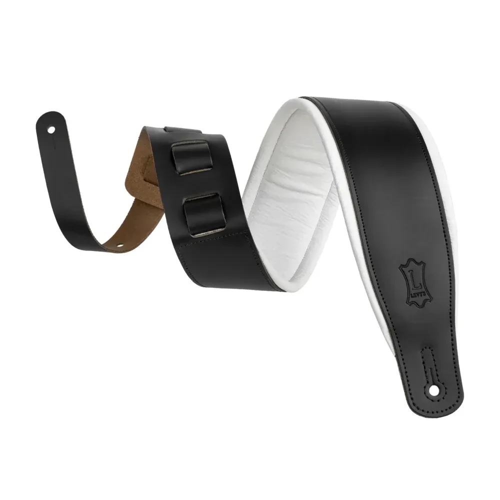 Levy's M26PD Amped Top Grain Leather 3" Guitar Strap, Black/White