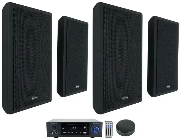 Rockville BLUAMP 150 Home Stereo Amplifier+(4) Black Wall Speakers+Wifi Receiver