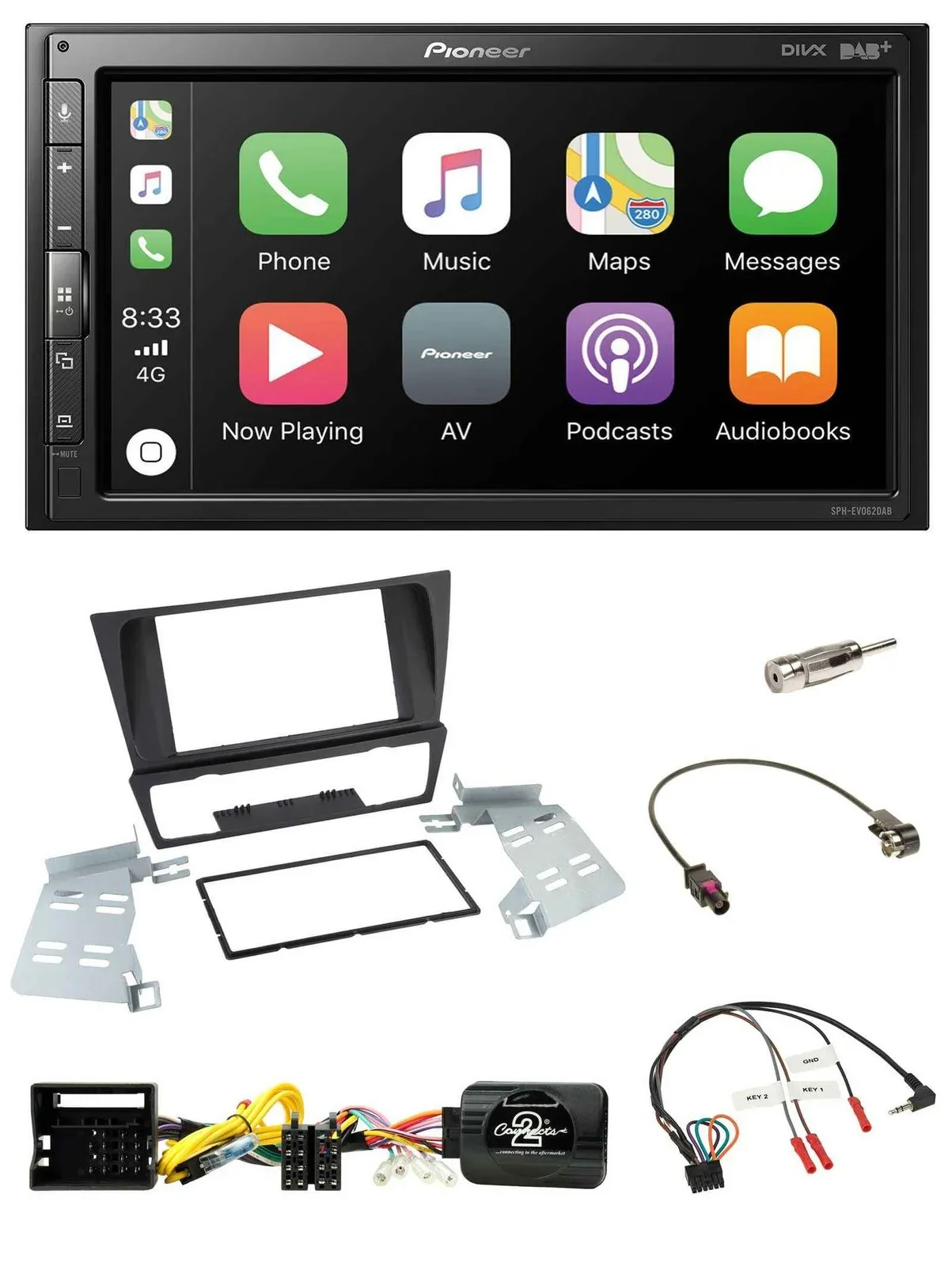 Pioneer USB Lenkrad DAB 2DIN Bluetooth Autoradio für BMW 3er E92 E93 E90 E91 ohn