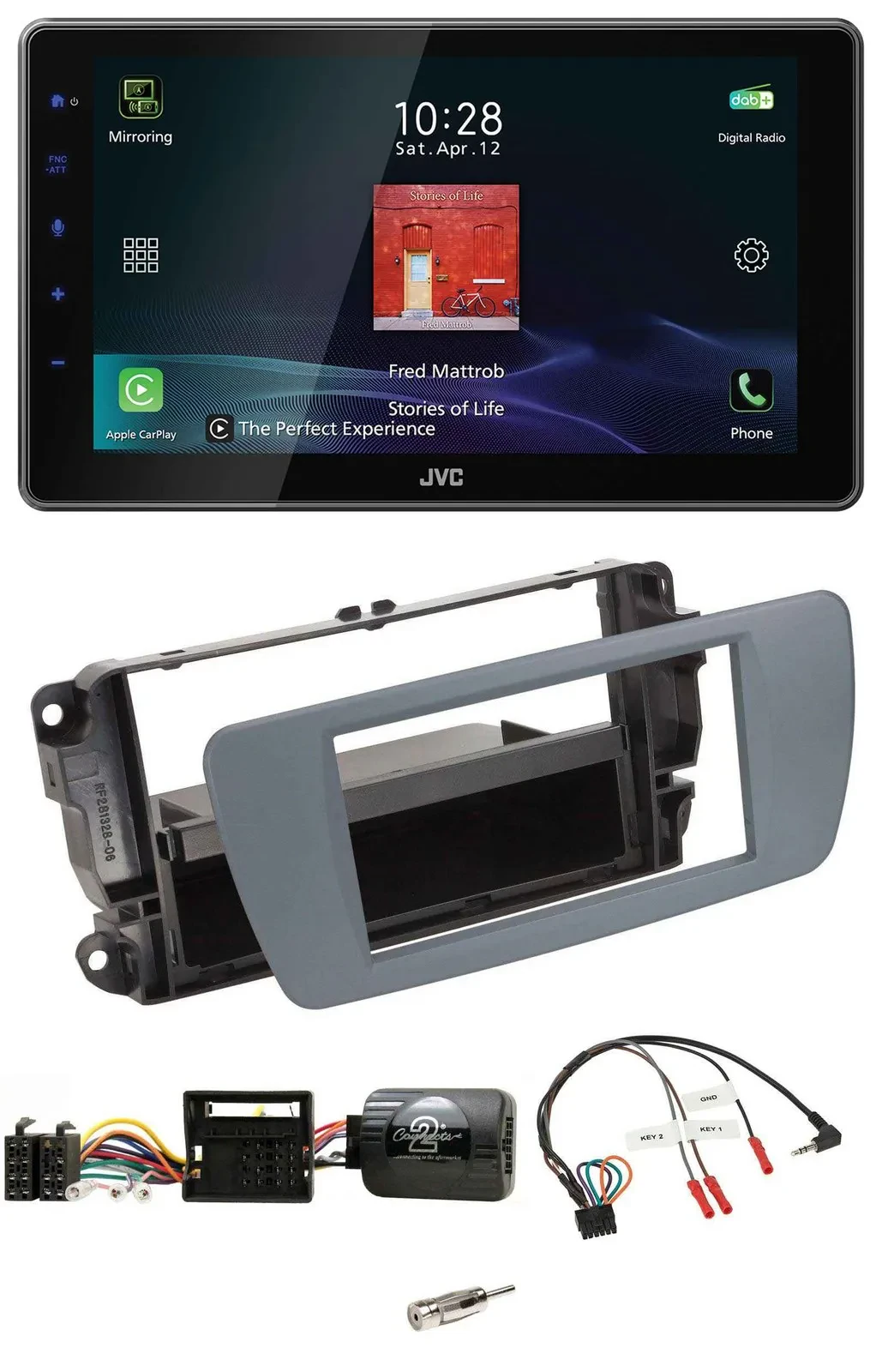 Автомагнитола для Seat Ibiza JVC DAB, Bluetooth, USB, серый