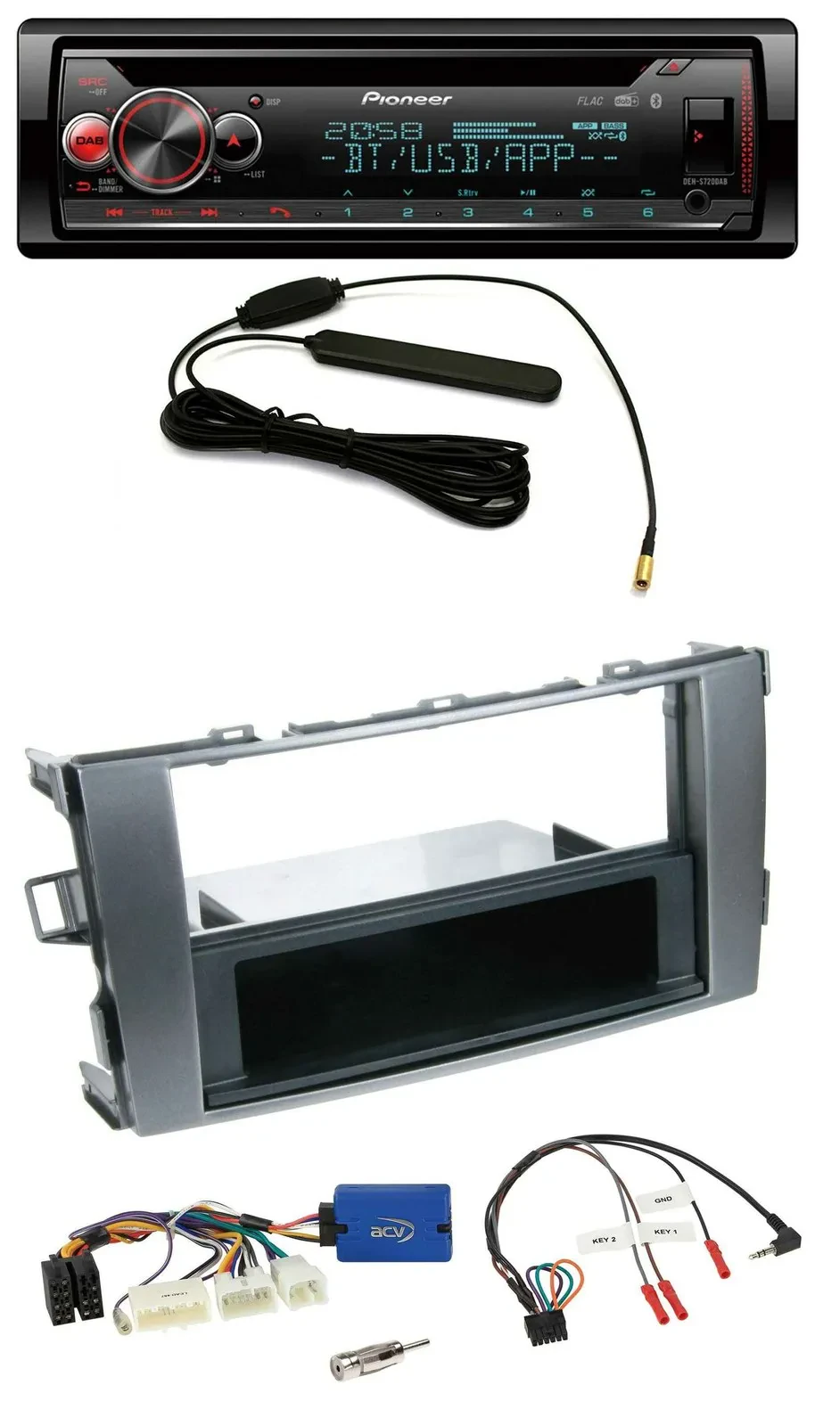 Автомагнитола Pioneer CD USB Bluetooth DAB для Toyota Auris 2011–2012, антрацит, с поддержкой кнопок на руле