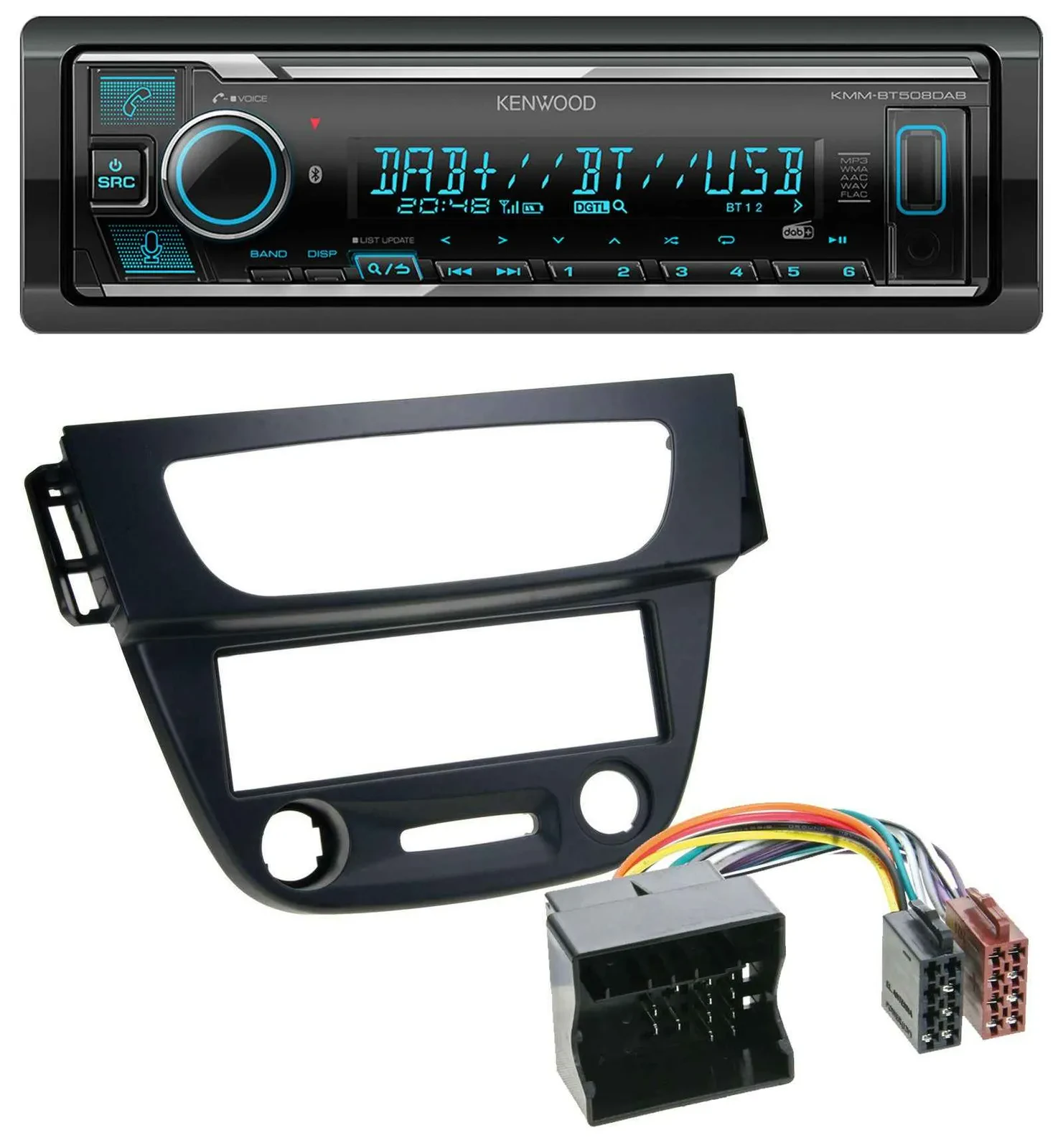 Автомагнитола Kenwood Bluetooth MP3 DAB USB для Renault Megane 3 (2009–2014) Quadlock, черный