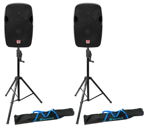 (2) Rockville SPGN124 12" Passive 1200W DJ PA Speakers+Crank-Up Speaker Stands