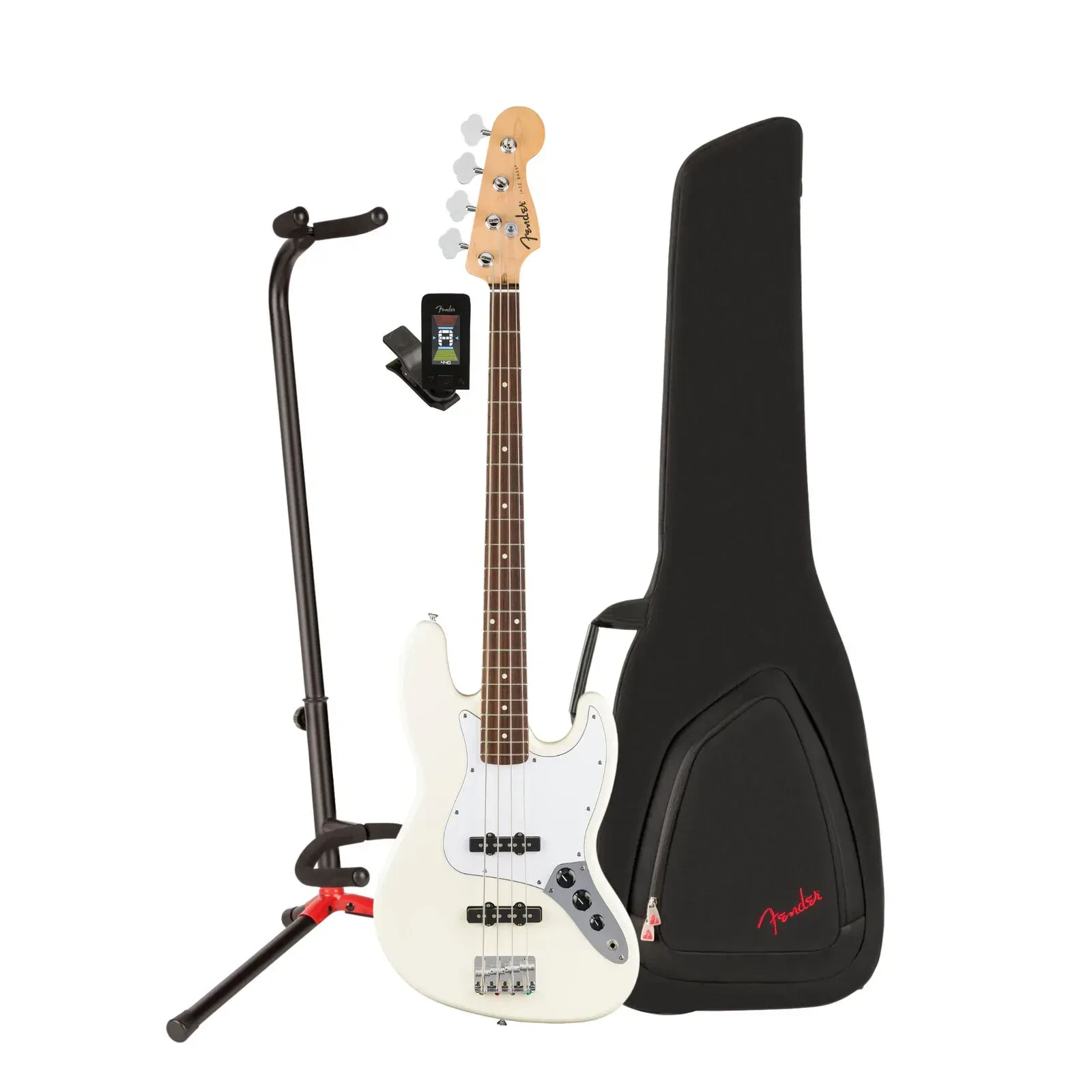 Fender Standard Jazz Bass 4 String Olympic White Guitar and Gig Bag Bundle