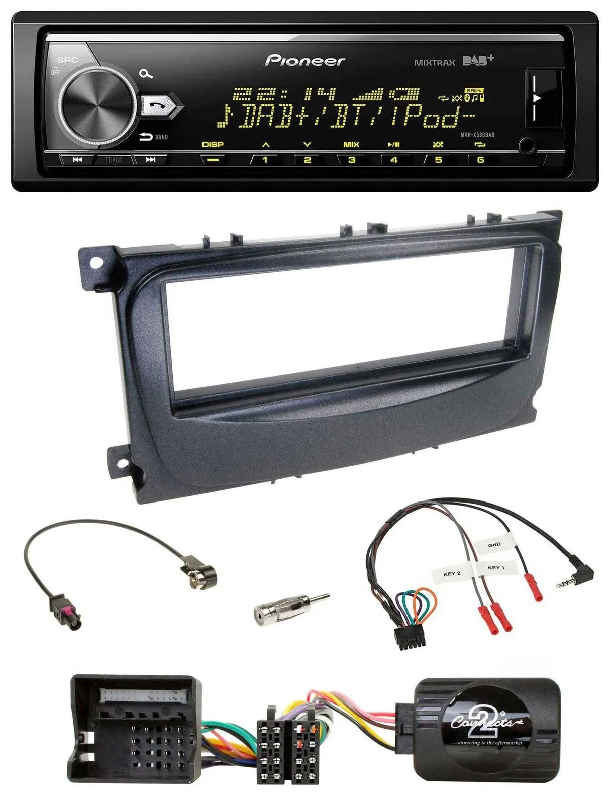 Pioneer Bluetooth USB DAB Lenkrad Autoradio für Ford S-Max Mondeo 07-14 schwarz