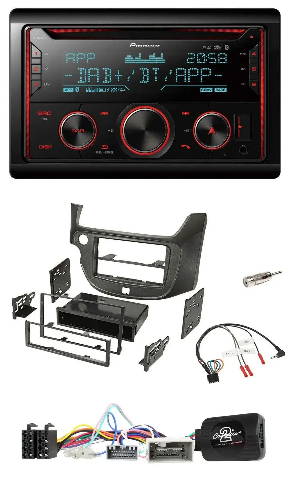 Автомагнитола для Honda Jazz (с 2014) Pioneer 2DIN DAB, Bluetooth, USB, CD, темно-серая, поддержка кнопок на руле