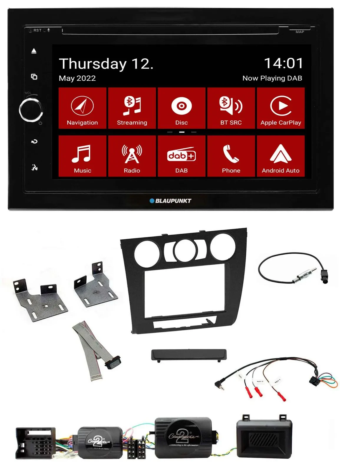 Автомагнитола для BMW 1 Series Blaupunkt 2DIN Bluetooth, USB, DAB, навигация TMC, поддержка кнопок на руле, PDC, ручной климат