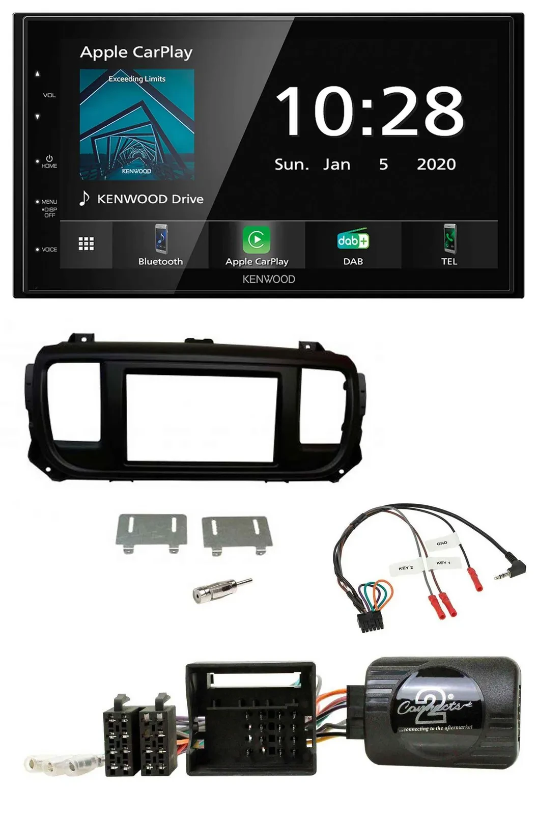 Kenwood Bluetooth Lenkrad DAB USB 2DIN Autoradio für Toyota Proace Citroen Jumpy