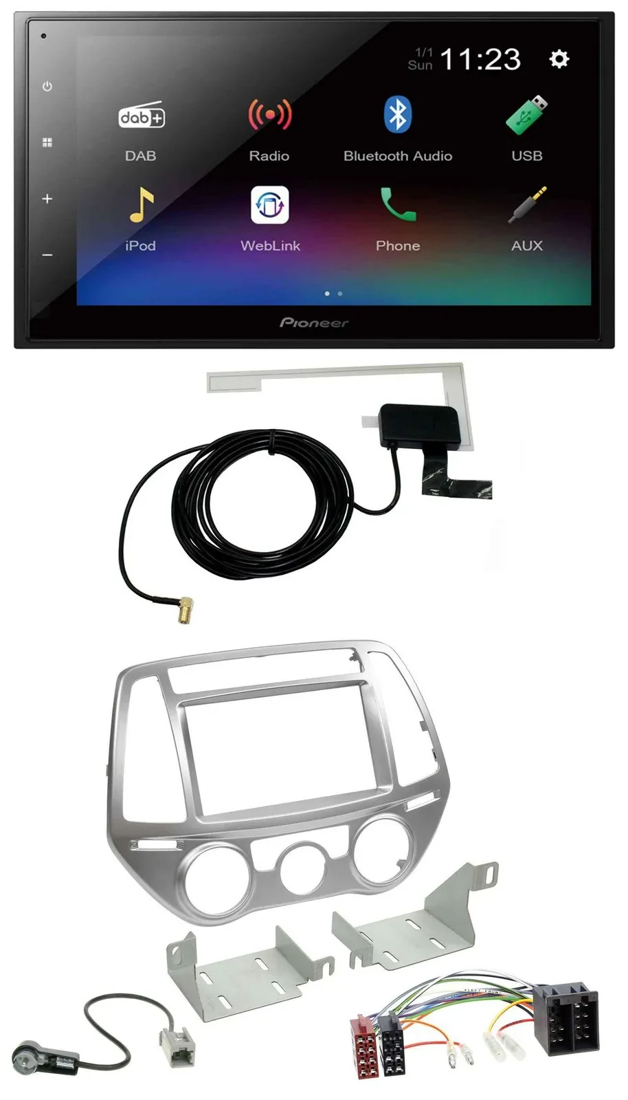 Pioneer DAB MP3 Bluetooth 2DIN USB Autoradio für Hyundai i20 12-14 man. Klima