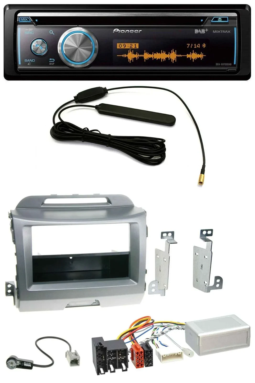 Автомагнитола для Kia Sportage 3 (2010–2015) Pioneer CD USB Bluetooth DAB с навигацией, серебристая, поддержка управления с руля