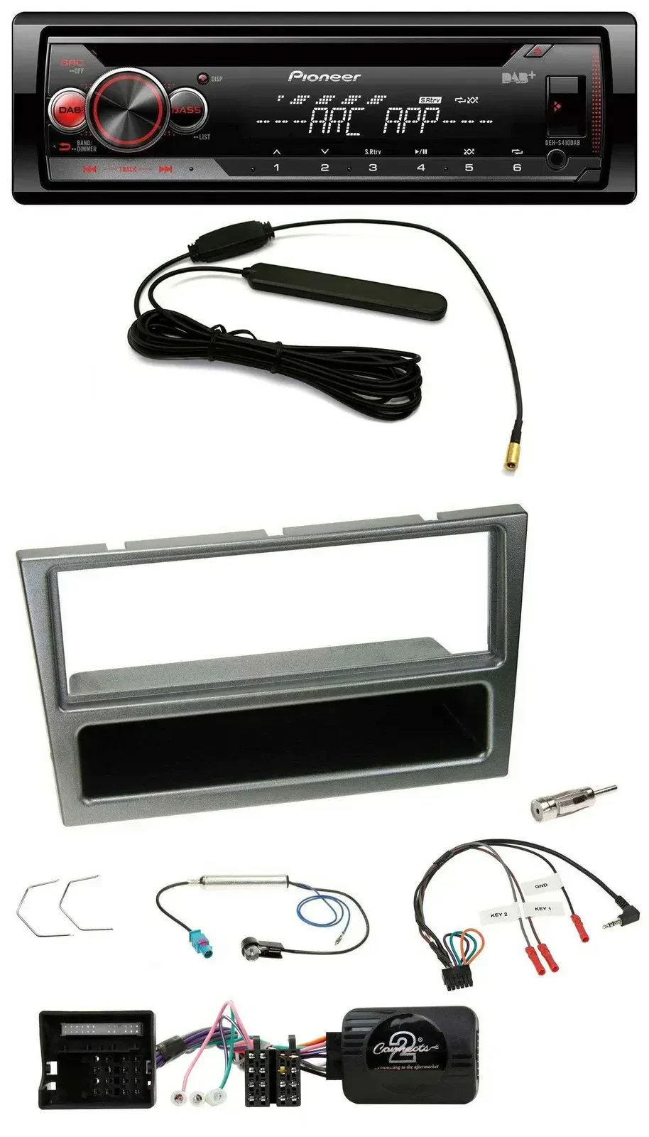 Автомагнитола Pioneer CD/USB/DAB/MP3 для Opel Corsa C (2004–2006) с поддержкой управления с руля цвет алюминий