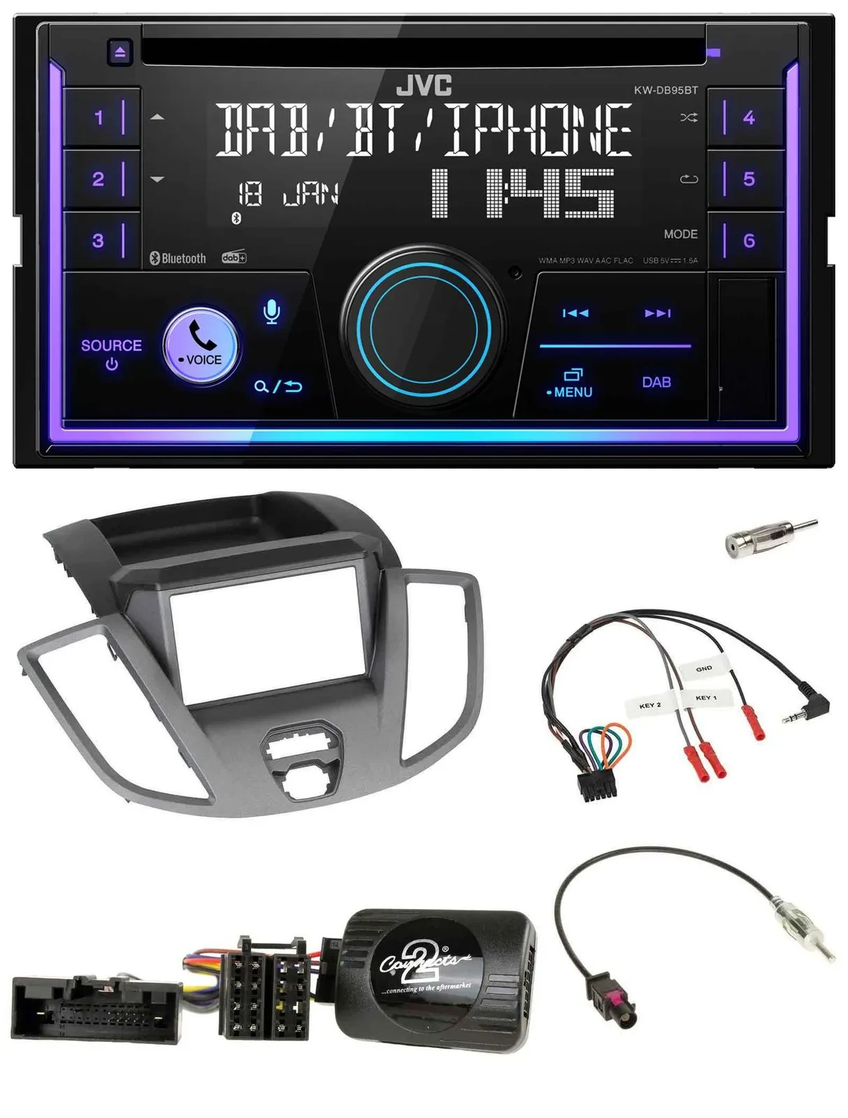 JVC Lenkrad USB 2DIN DAB Bluetooth CD Autoradio für Ford Transit V363 2014-2018