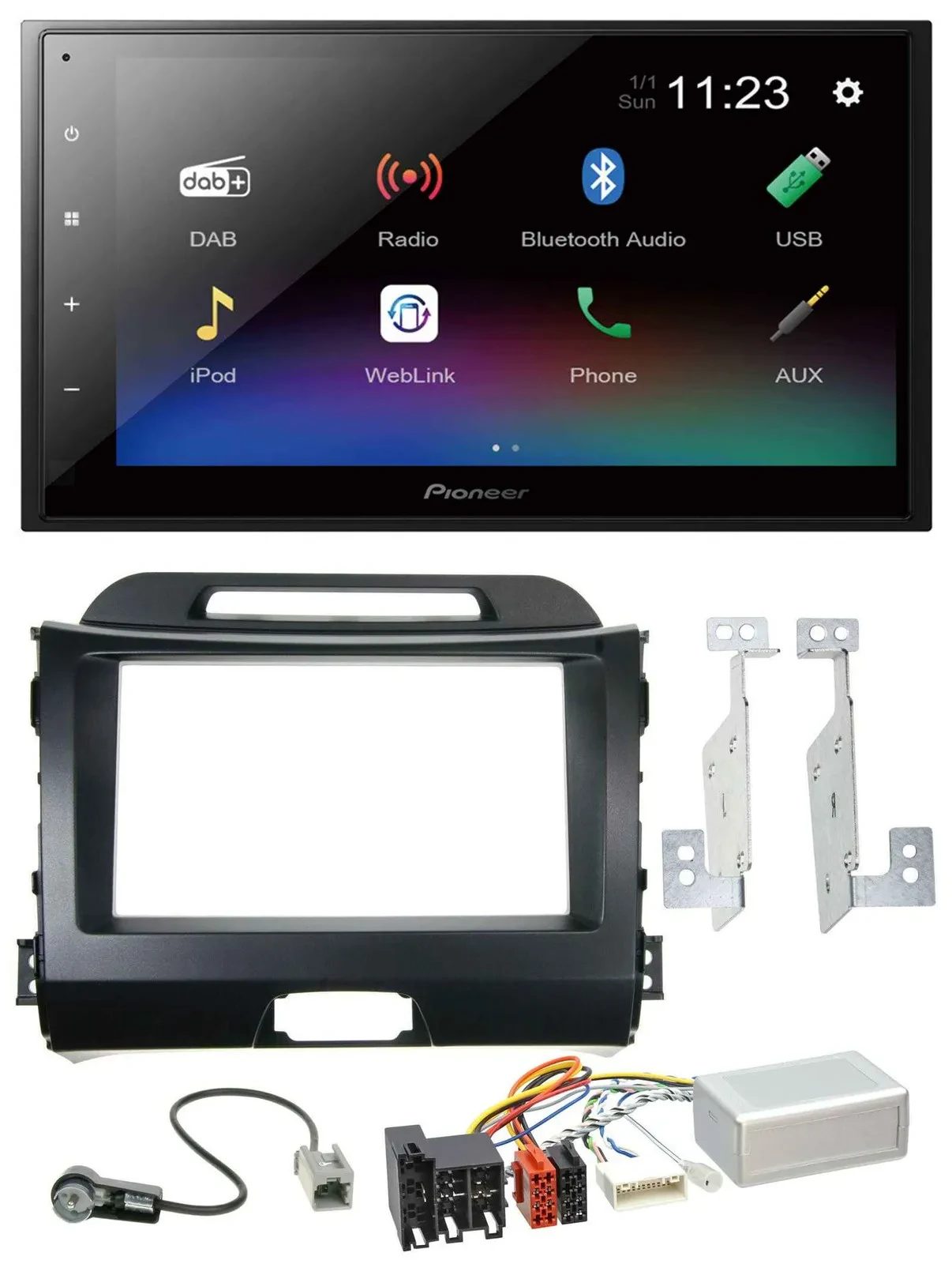 Автомагнитола для Kia Sportage (2010–2015) Pioneer 2DIN, USB, Bluetooth, DAB, с навигацией, совместимая с кнопками на руле